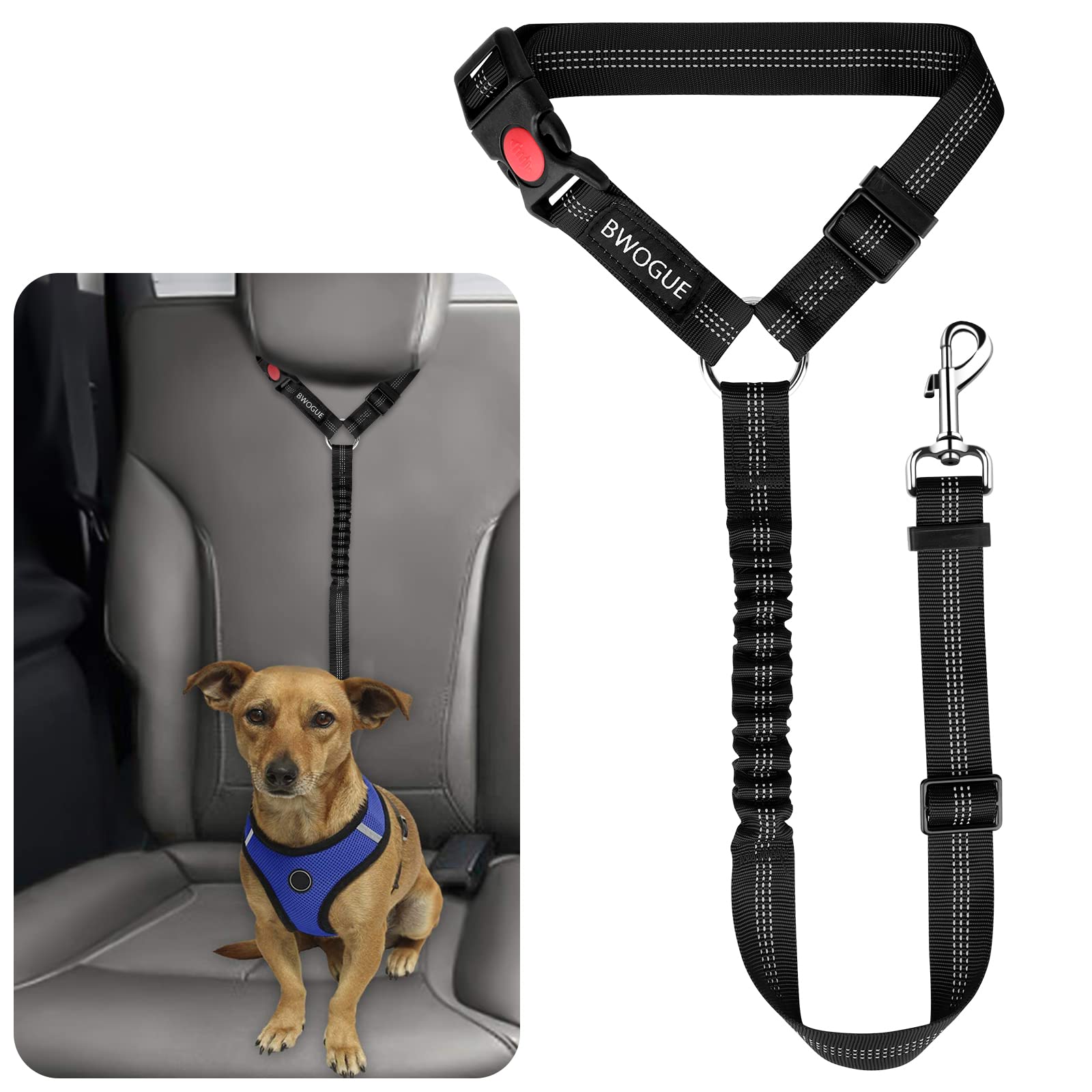BWOGUE Adjustable Pet Car Seat Belt and Headrest Restraint