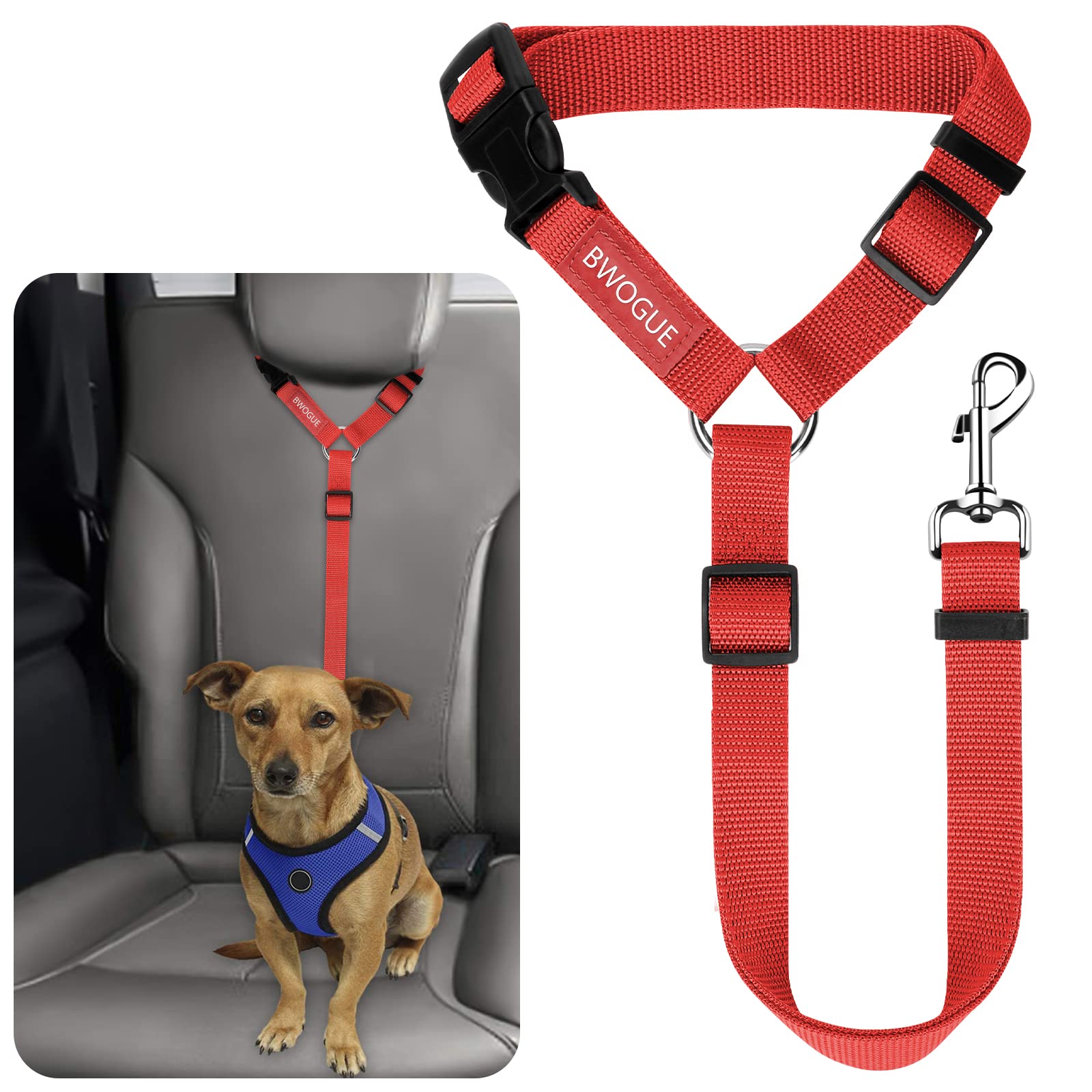 BWOGUE Adjustable Pet Car Seat Belt and Headrest Restraint