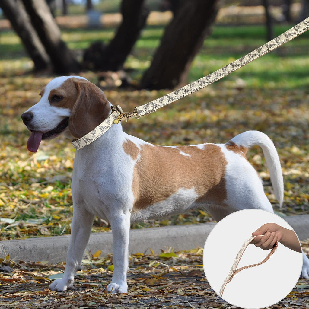 KUDES Checkered Leather Dog Collar and 4 ft Leash Set