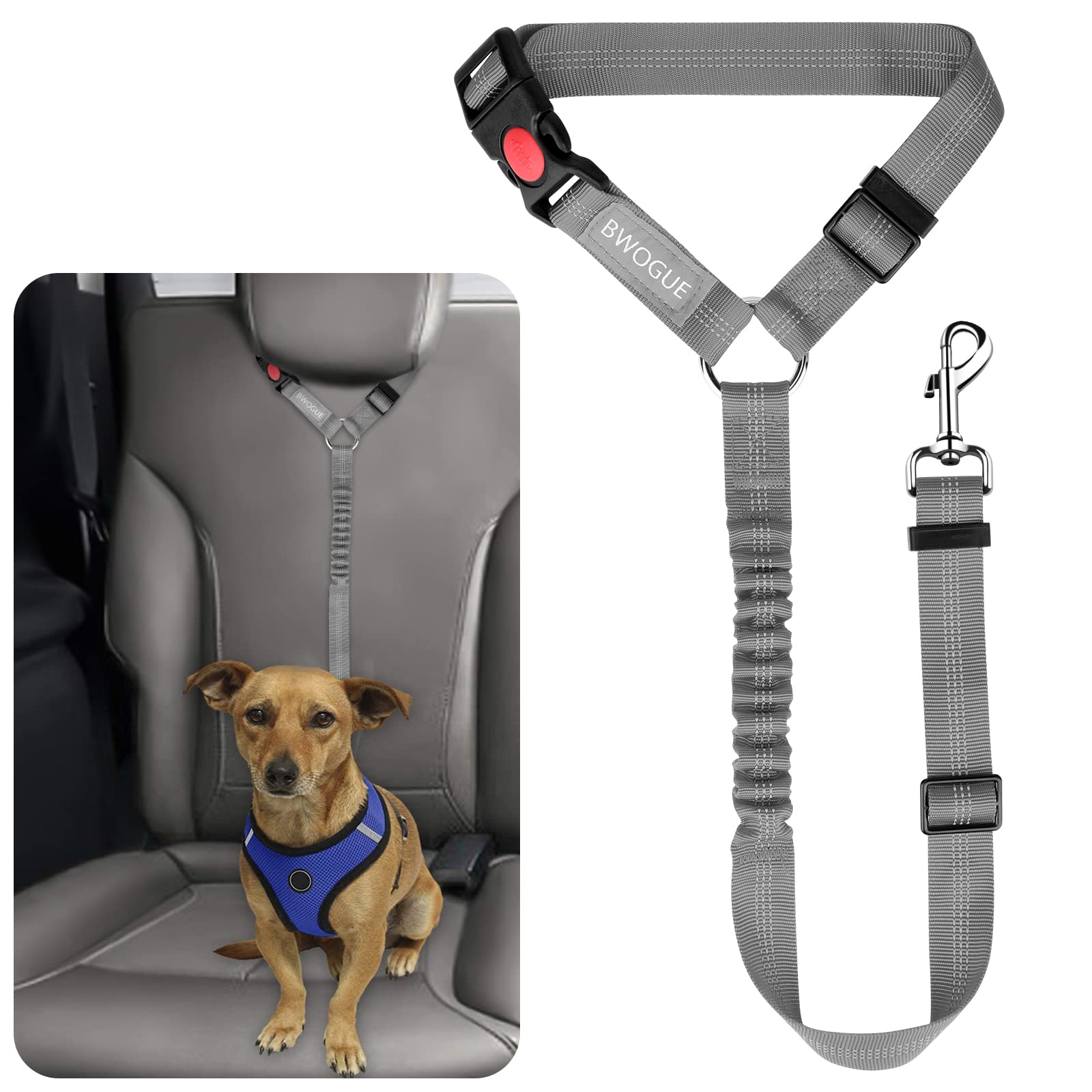 BWOGUE Adjustable Pet Car Seat Belt and Headrest Restraint