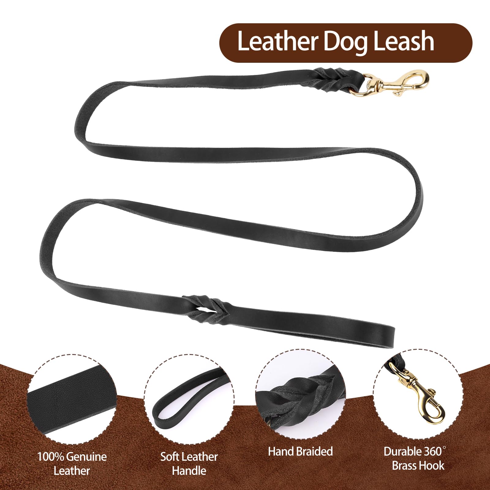 VOKYLR Heavy-Duty Leather Dog Collar and Leash Set