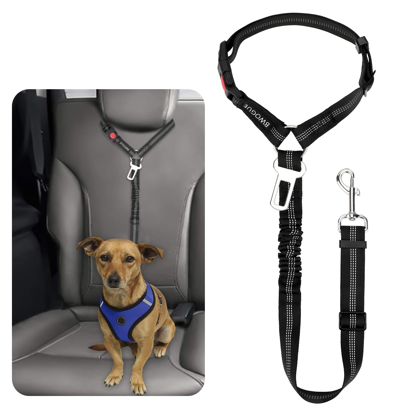 BWOGUE Adjustable Pet Car Seat Belt and Headrest Restraint