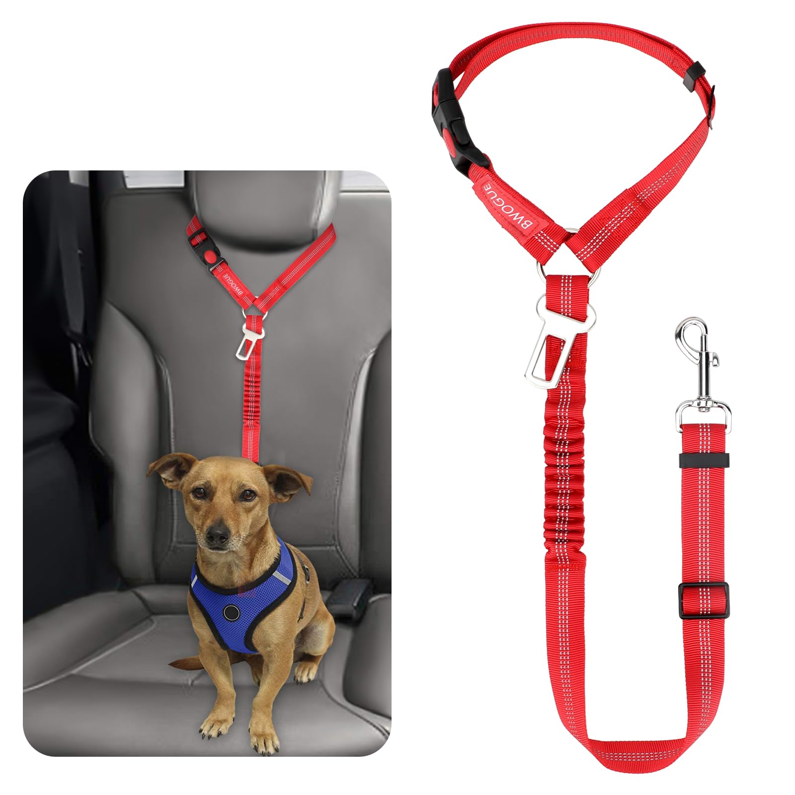 BWOGUE Adjustable Pet Car Seat Belt and Headrest Restraint