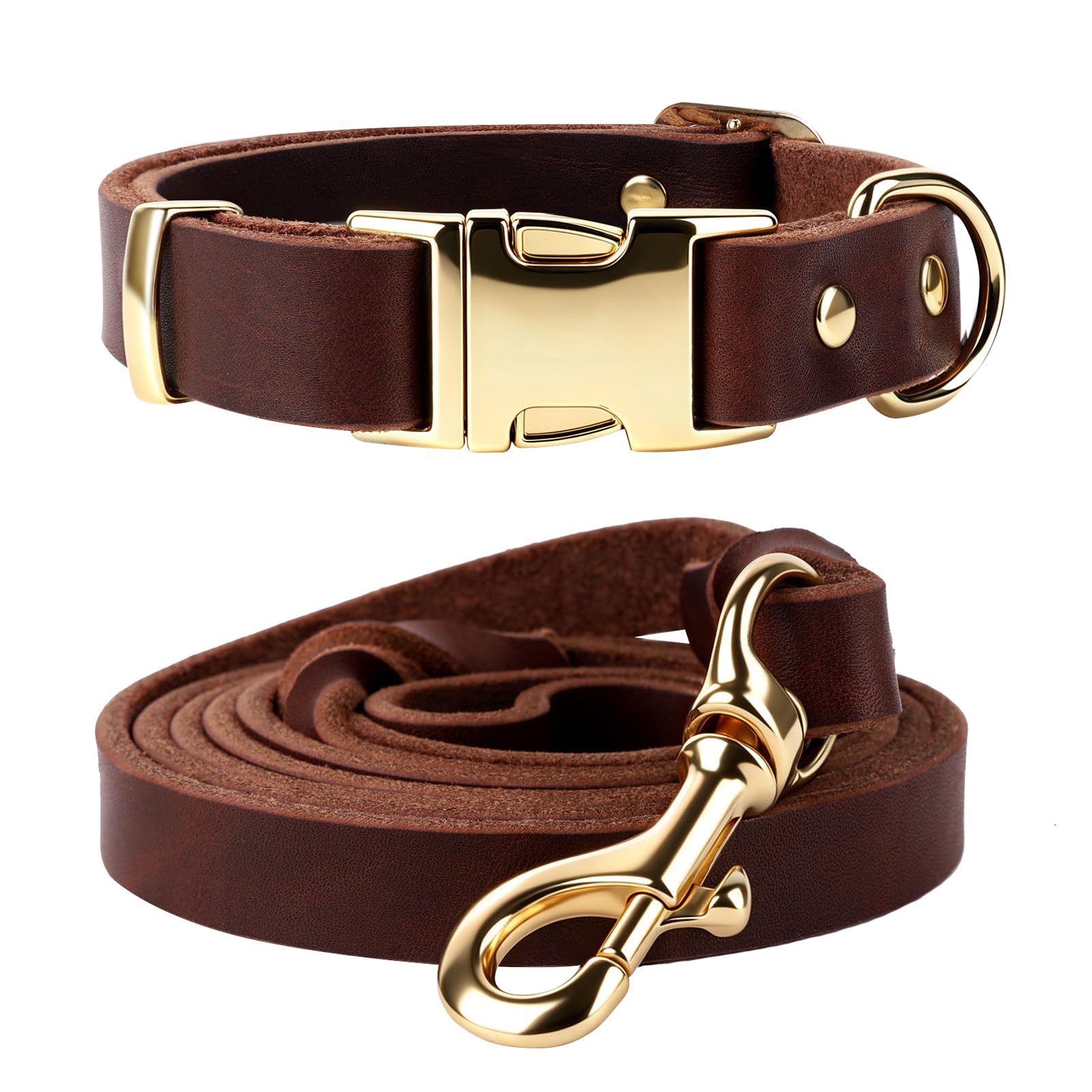 VOKYLR Heavy-Duty Leather Dog Collar and Leash Set
