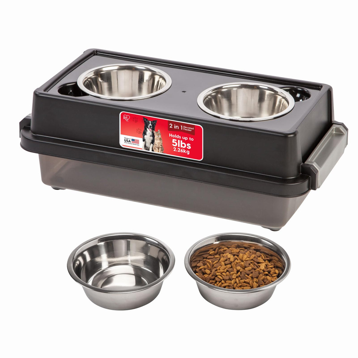 IRIS USA 2-in-1 Elevated Dog Bowls with Food Storage