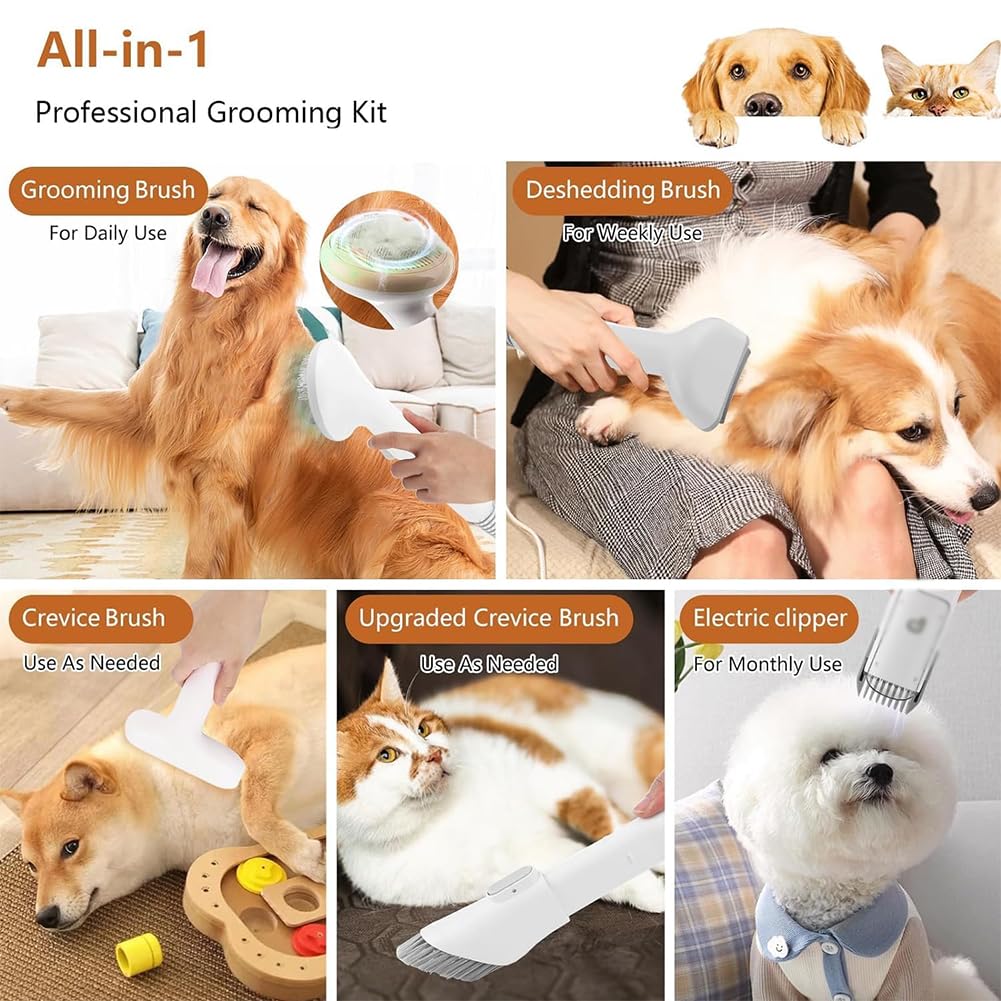 Low-Noise Pet Grooming Vacuum Kit with 5 Tools