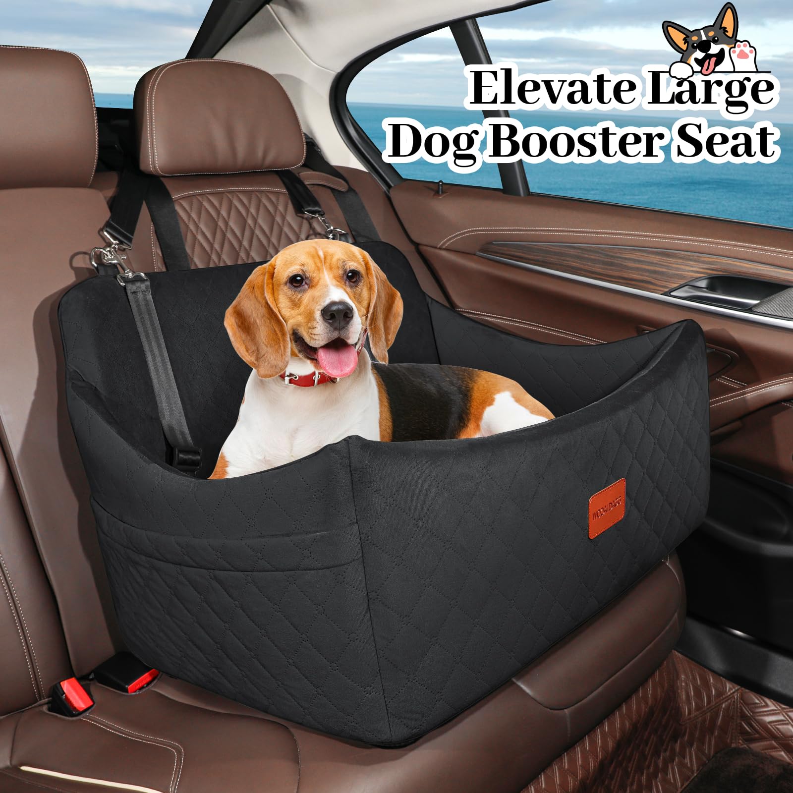 Wooaidagg Memory Foam Dog Car Seat for Dogs Up to 55 lb