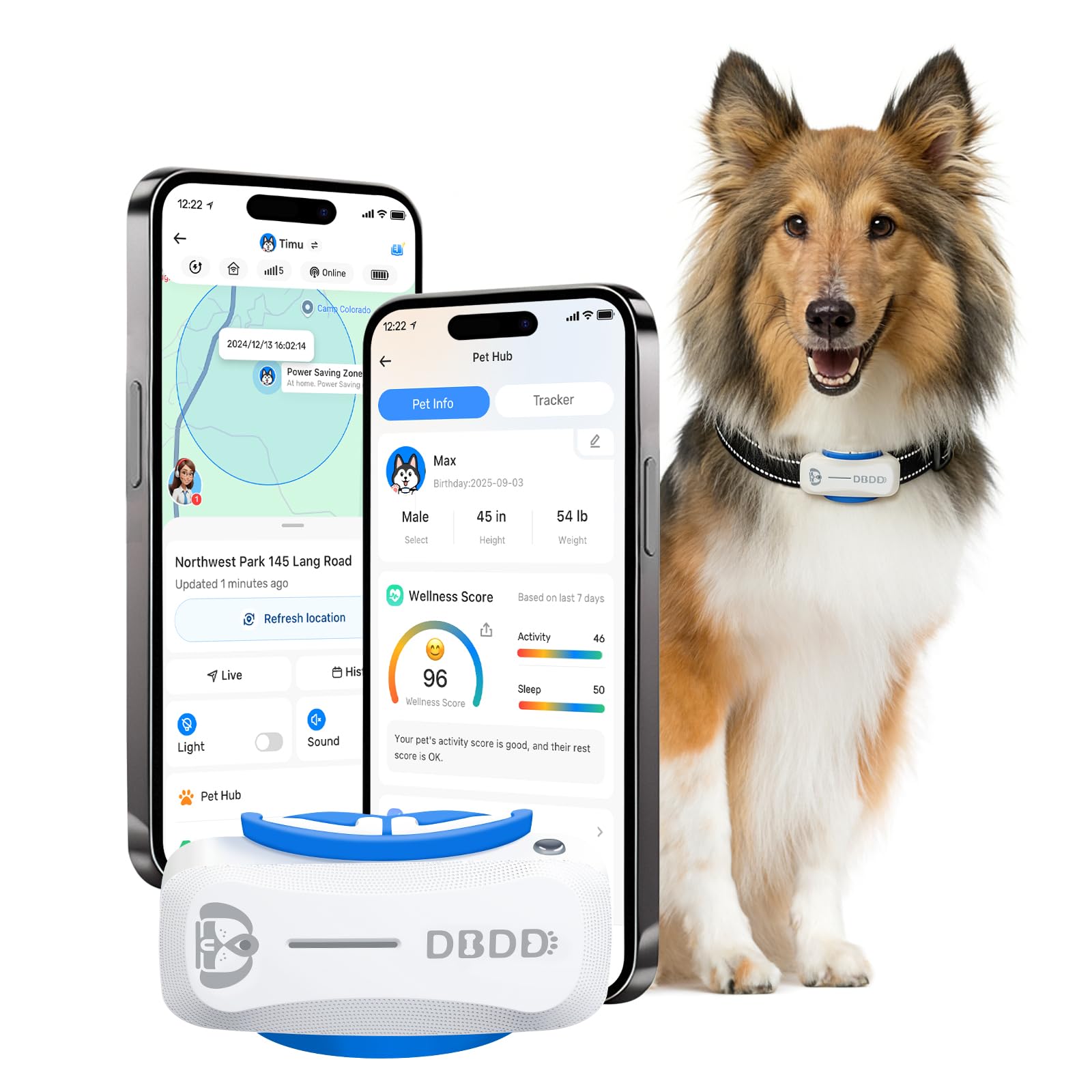 DBDD AI GPS Dog Tracker with Virtual Fence and Health Monitor