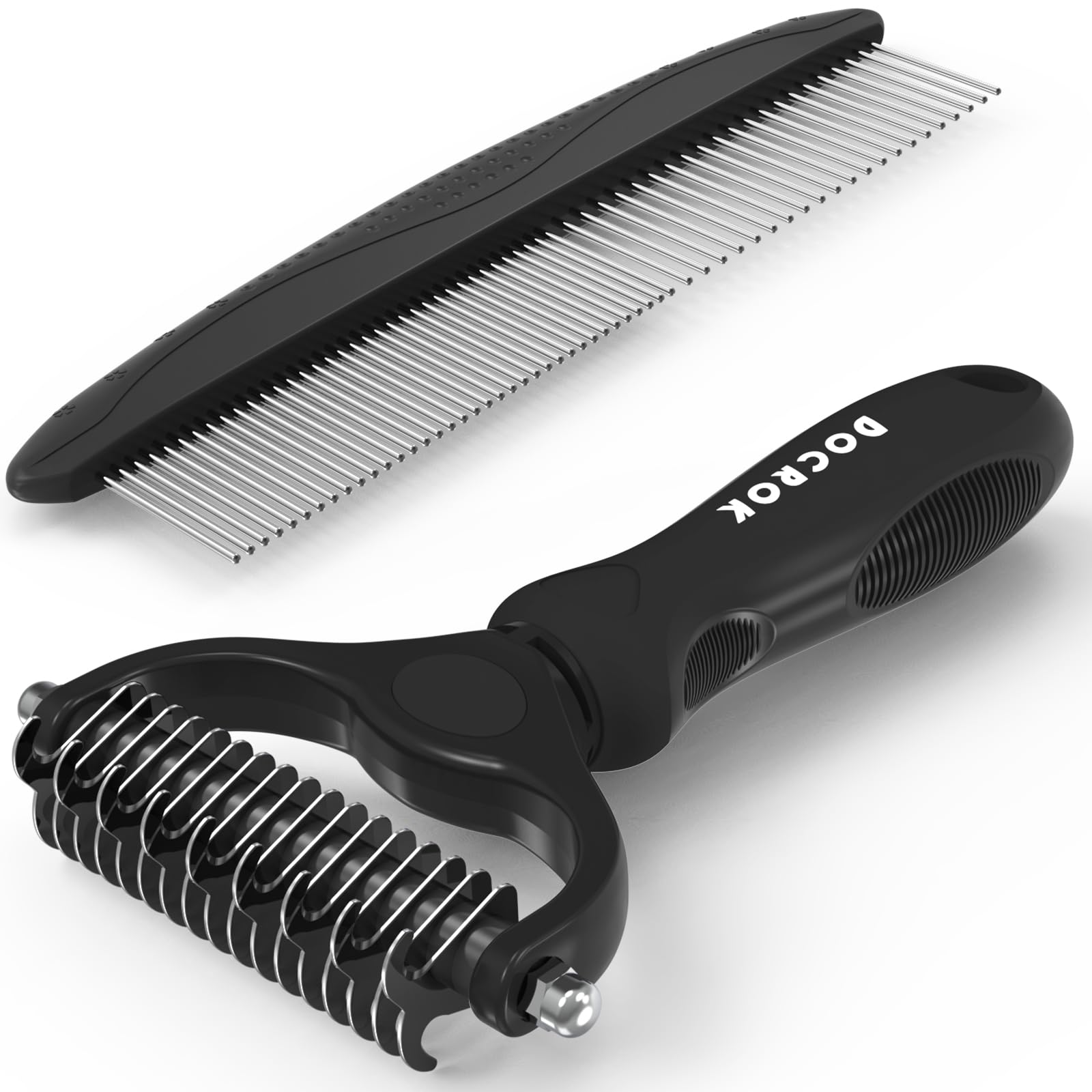 Docrok Pet Grooming Brush and Stainless Steel Comb Set