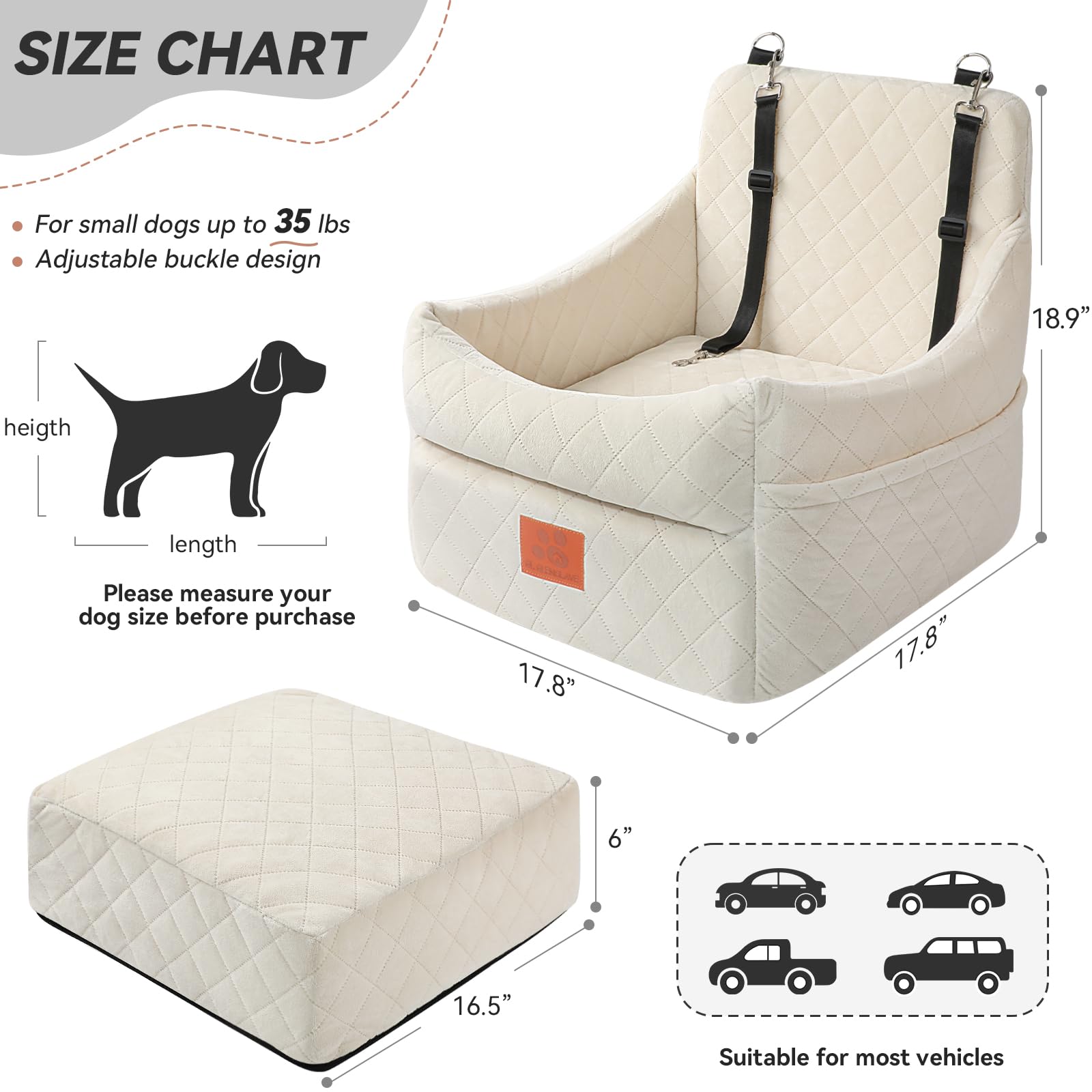 GL GLENSLAVE Dog Booster Car Seat for Dogs Up to 35 lb