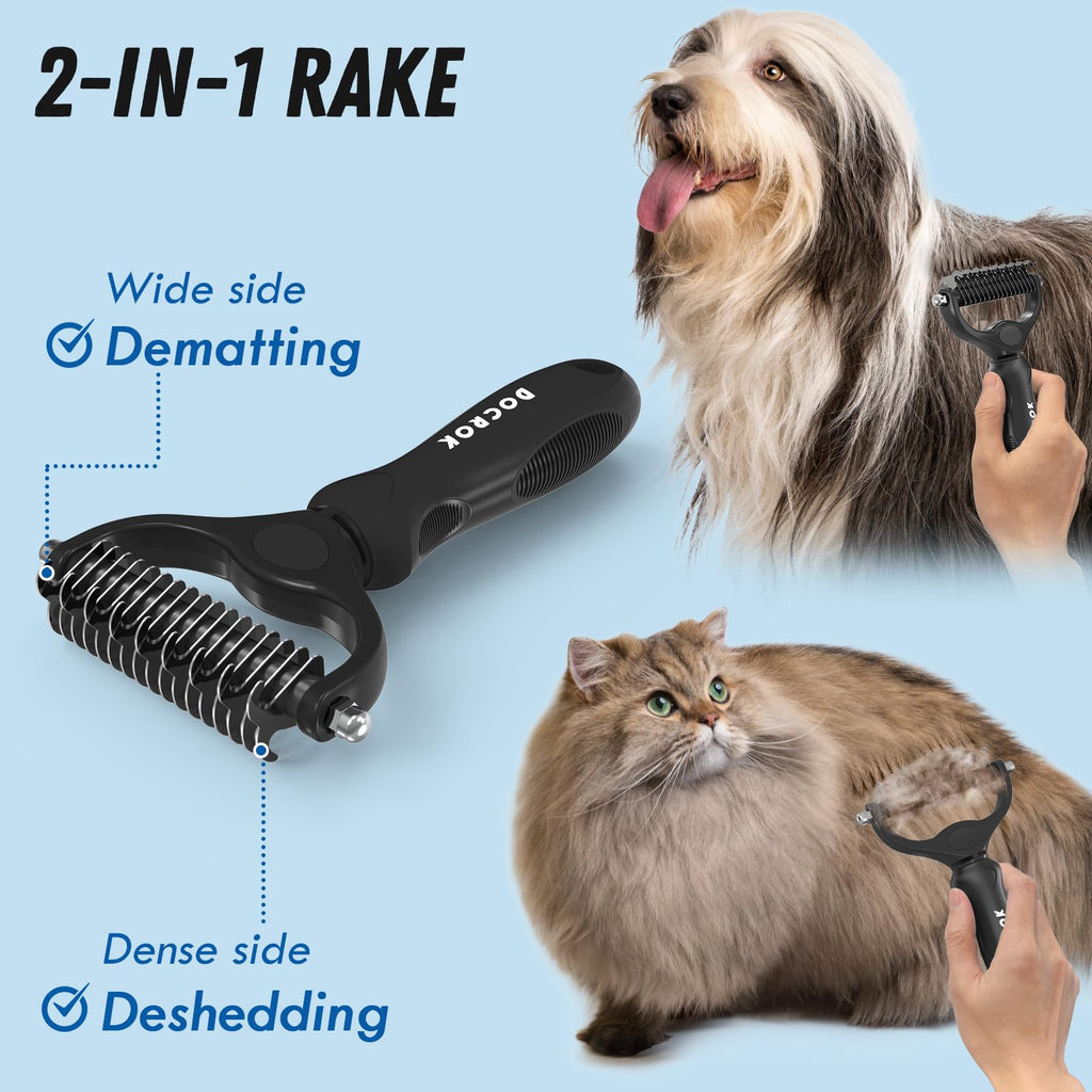 Docrok Pet Grooming Brush and Stainless Steel Comb Set