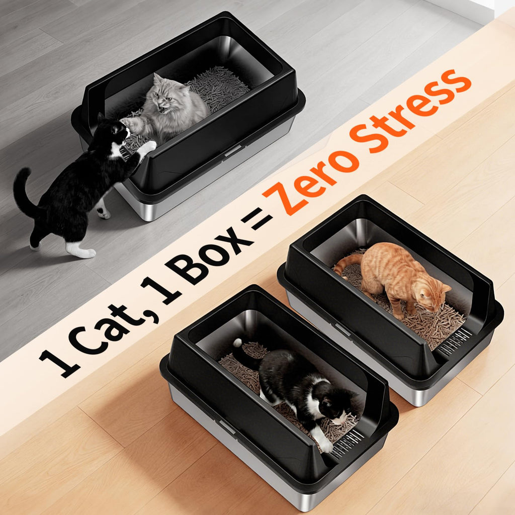 TEVILA XL Stainless Steel High-Sided Litter Boxes, 2-Pack