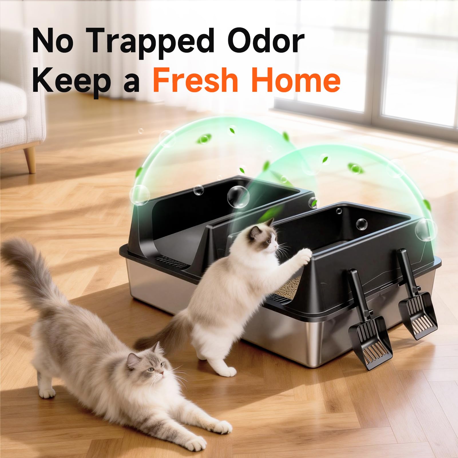 TEVILA XL Stainless Steel High-Sided Litter Boxes, 2-Pack