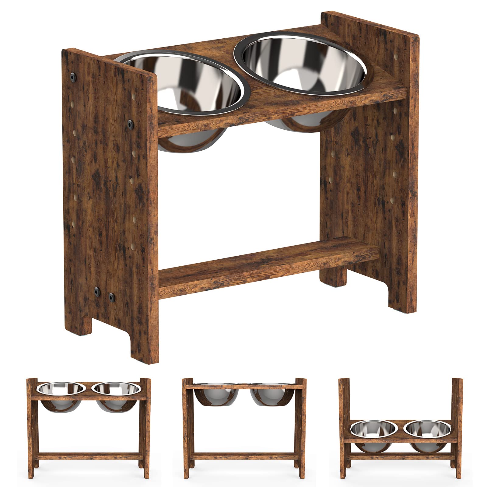 Vantic Adjustable Raised Dog Bowls with Bamboo Stand
