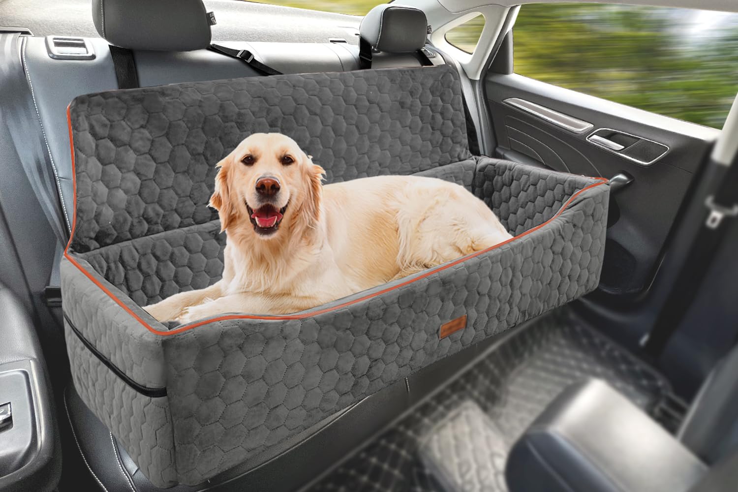 Large Dog Car Seat Bed with Safety Tethers and Storage