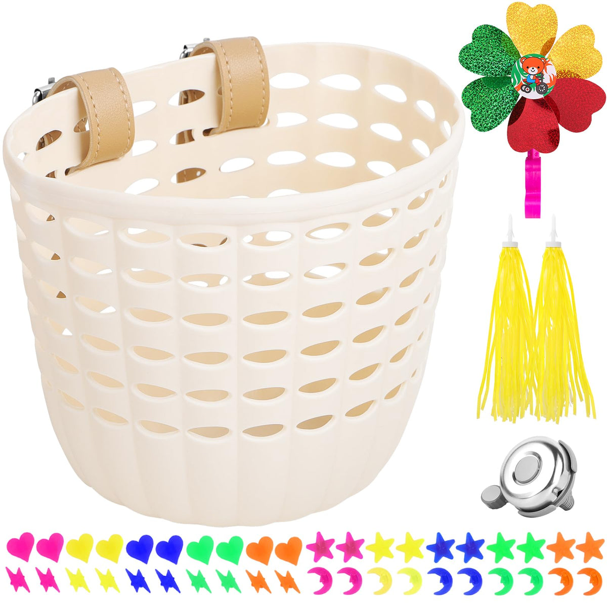 White Kids Front Bike Basket for Bicycles and Scooters