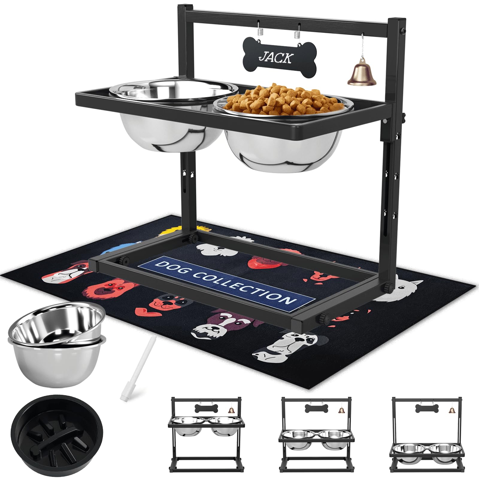 Adjustable Elevated Dog Bowls with Non-Slip Stand