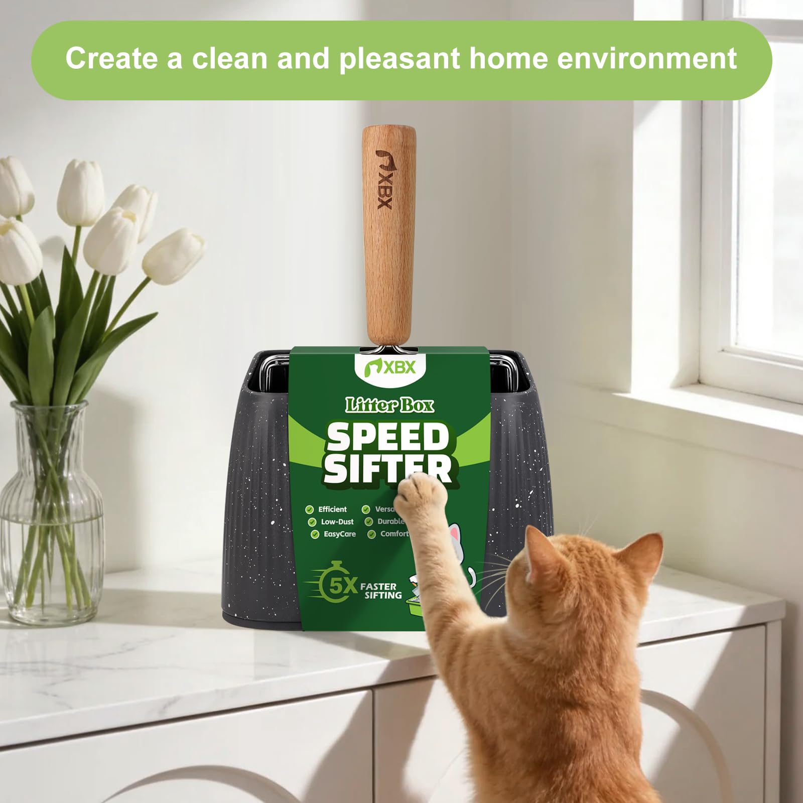 XBX Stainless Steel Cat Litter Scoop with Holder