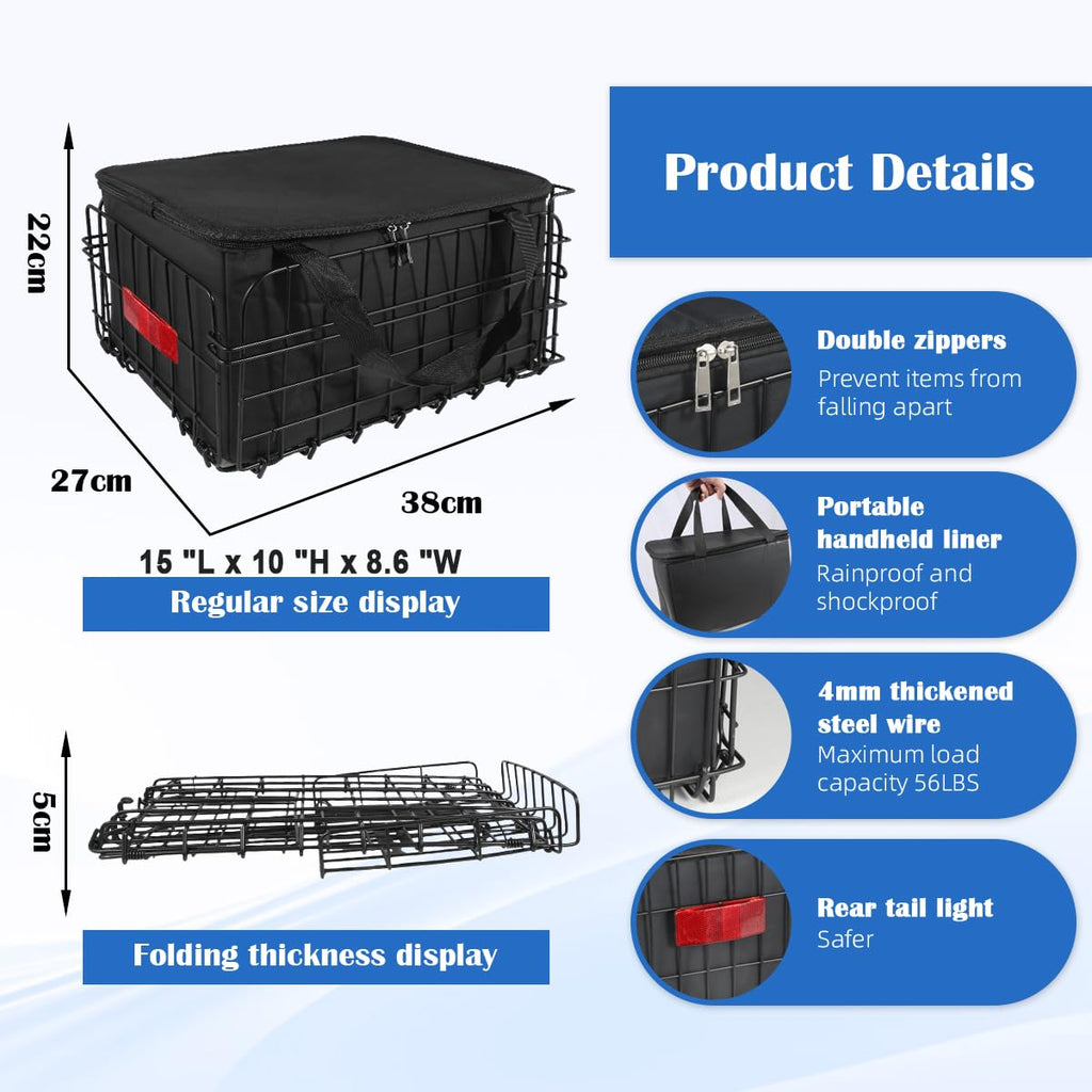Folding Rear Bike Basket with Waterproof Pet Liner
