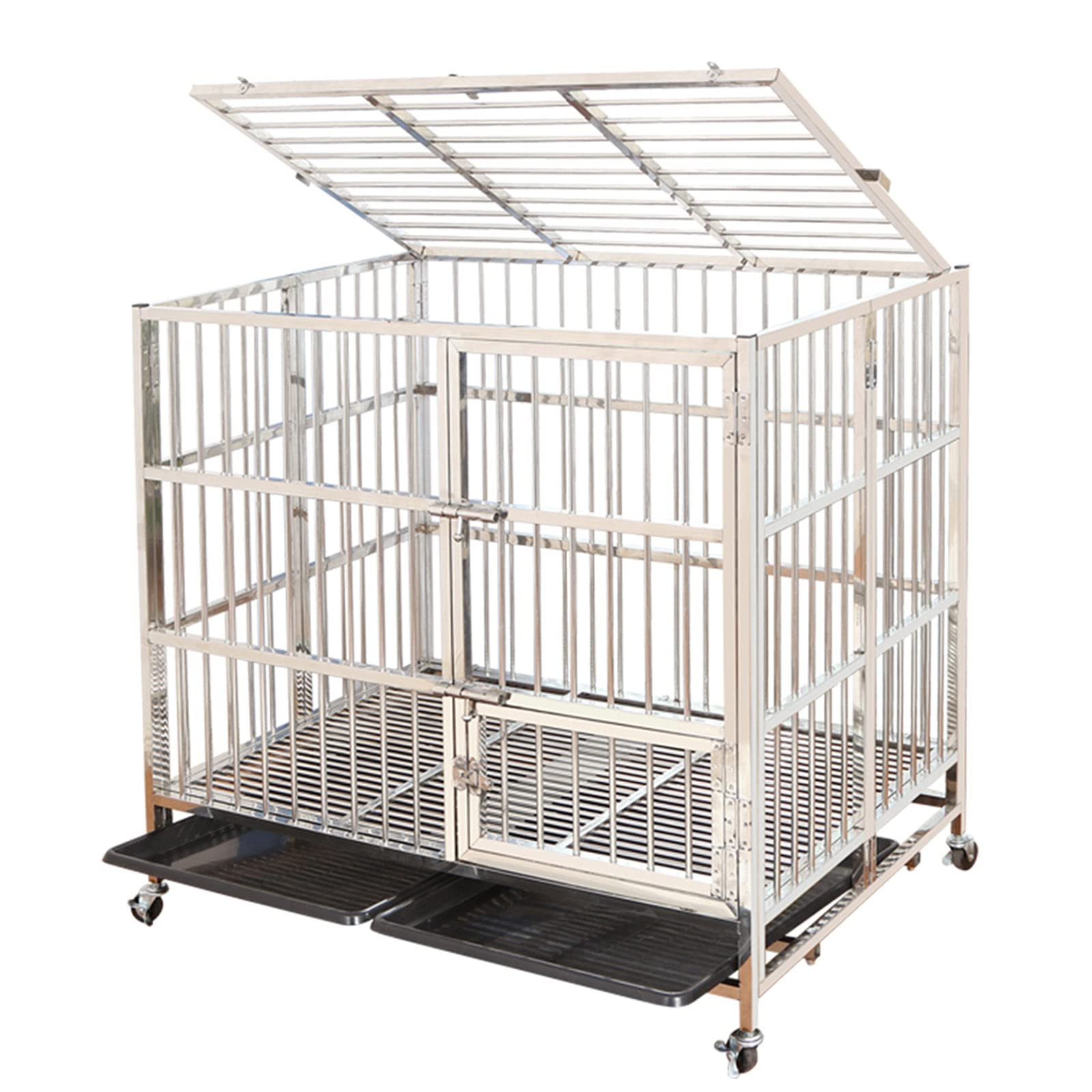 Foldable Heavy-Duty Metal Dog Playpen with Tray and Wheels