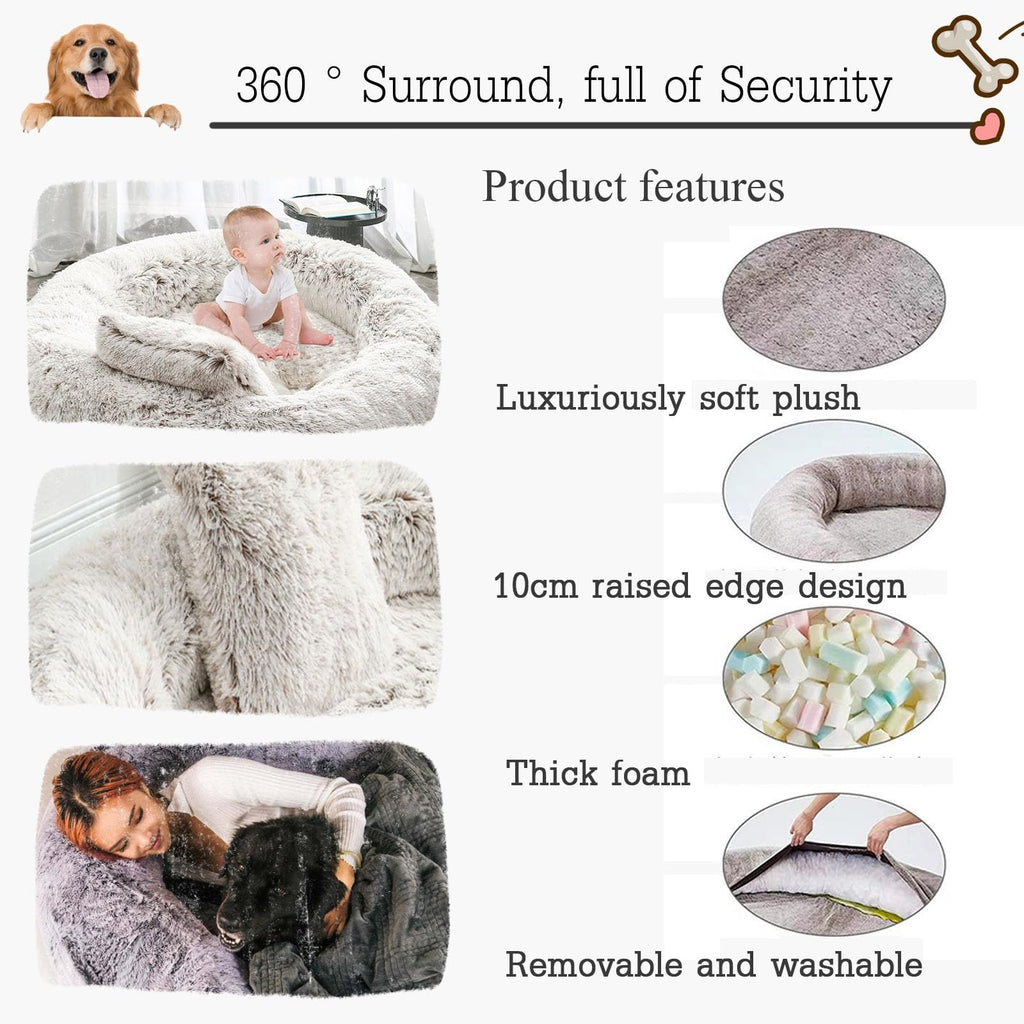CUIYMXSC XL Human-Sized Oval Dog Bed with Blanket