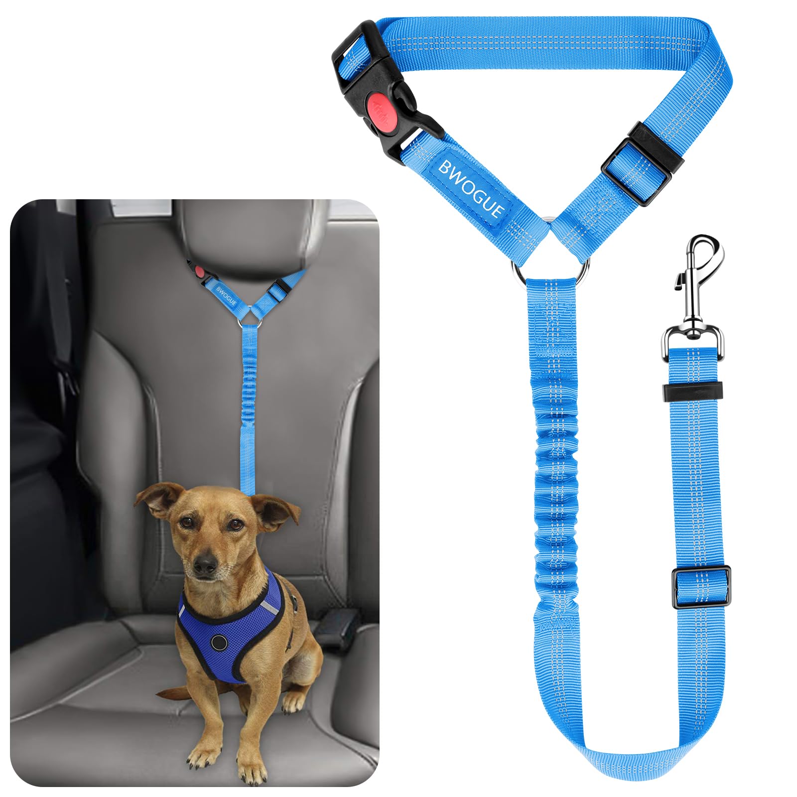 BWOGUE Adjustable Pet Car Seat Belt and Headrest Restraint