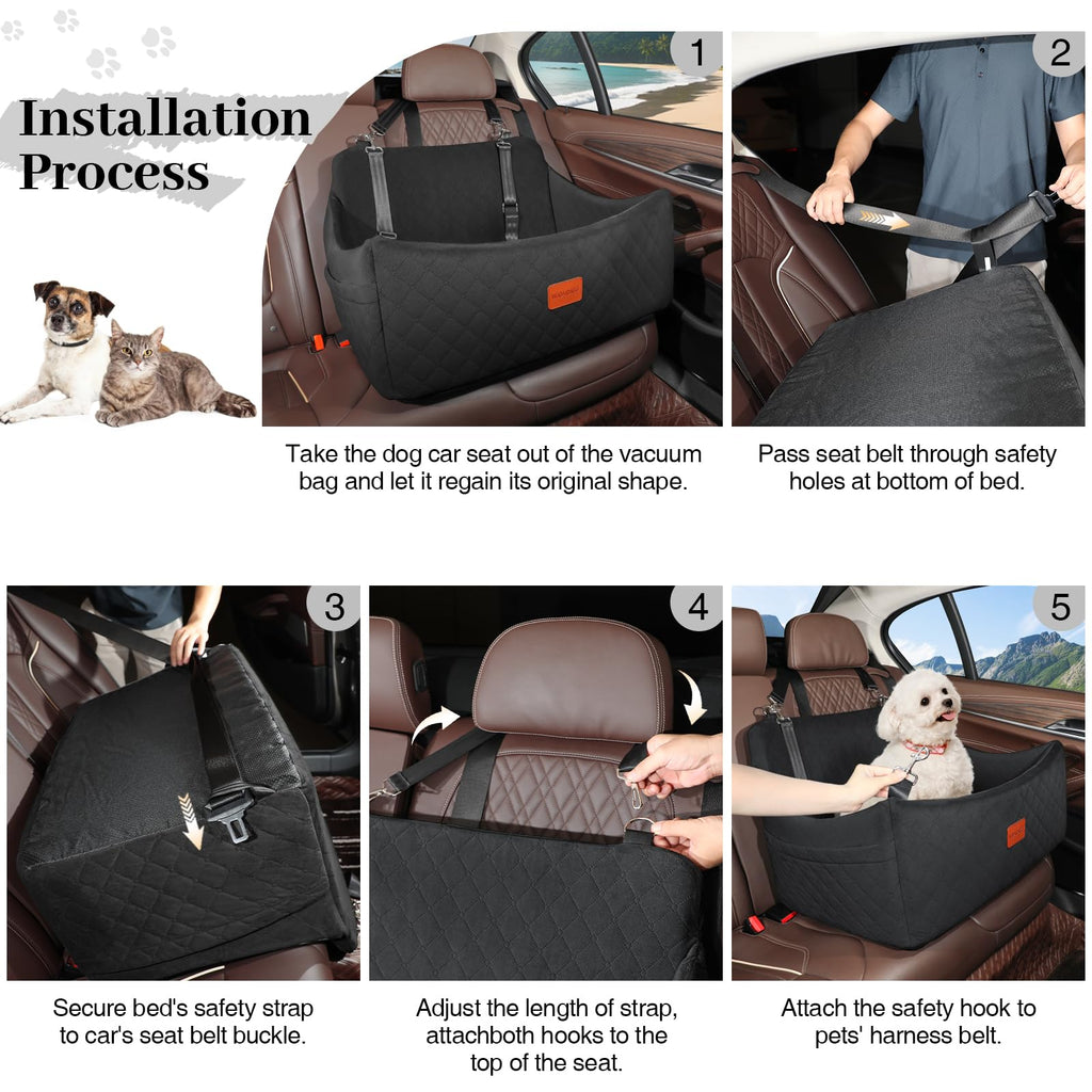 Wooaidagg Memory Foam Dog Car Seat for Dogs Up to 55 lb