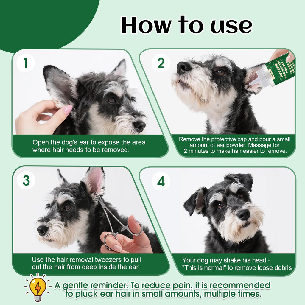 EcoStylife Dog Ear Hair Removal Kit with Powder and Trimmer