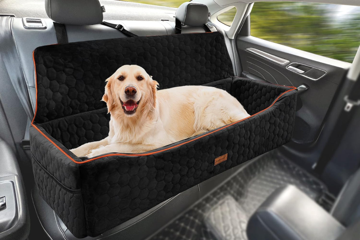 Large Dog Car Seat Bed with Safety Tethers and Storage