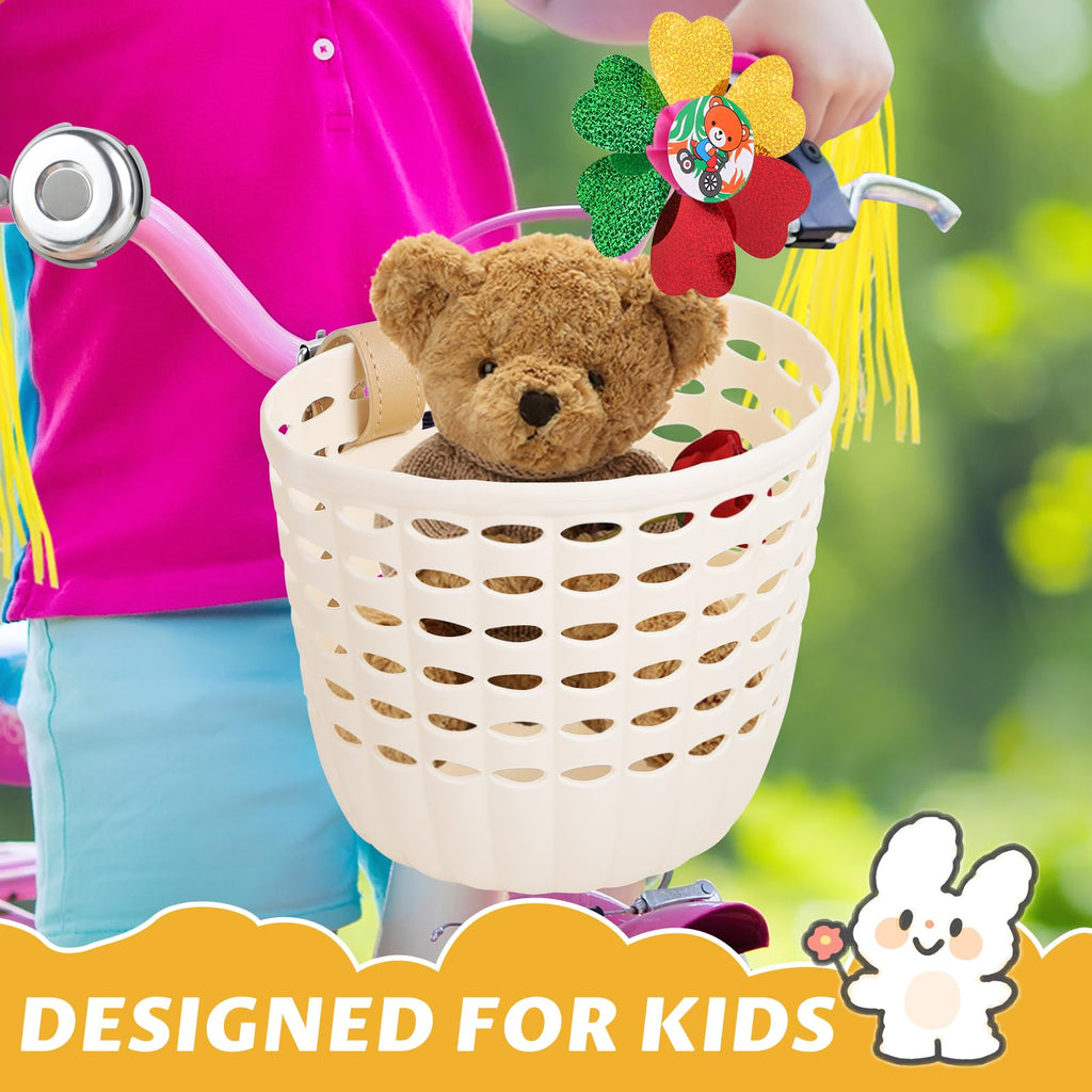 White Kids Front Bike Basket for Bicycles and Scooters