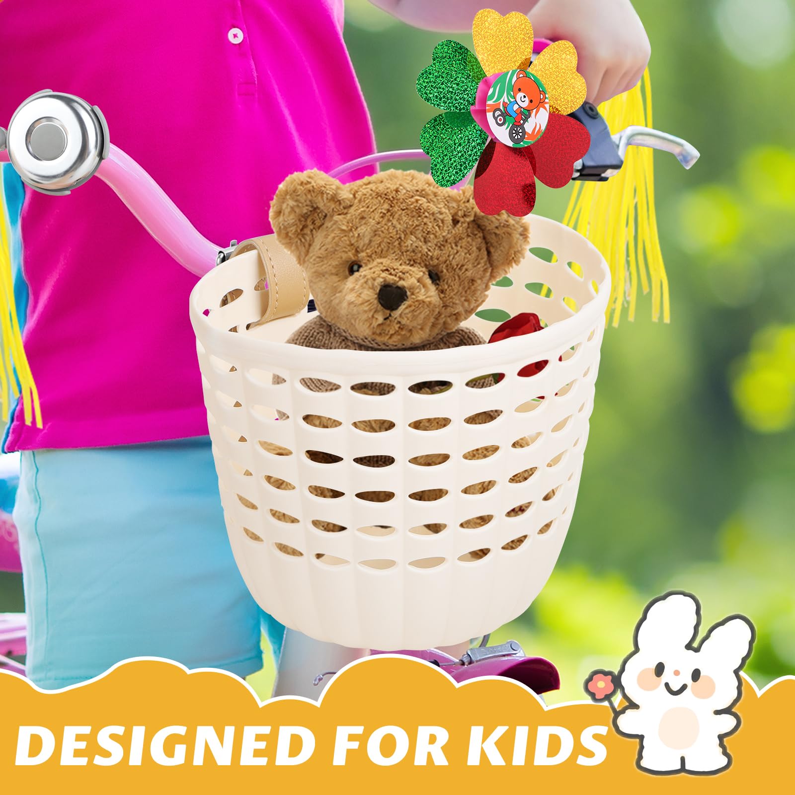 White Kids Front Bike Basket for Bicycles and Scooters