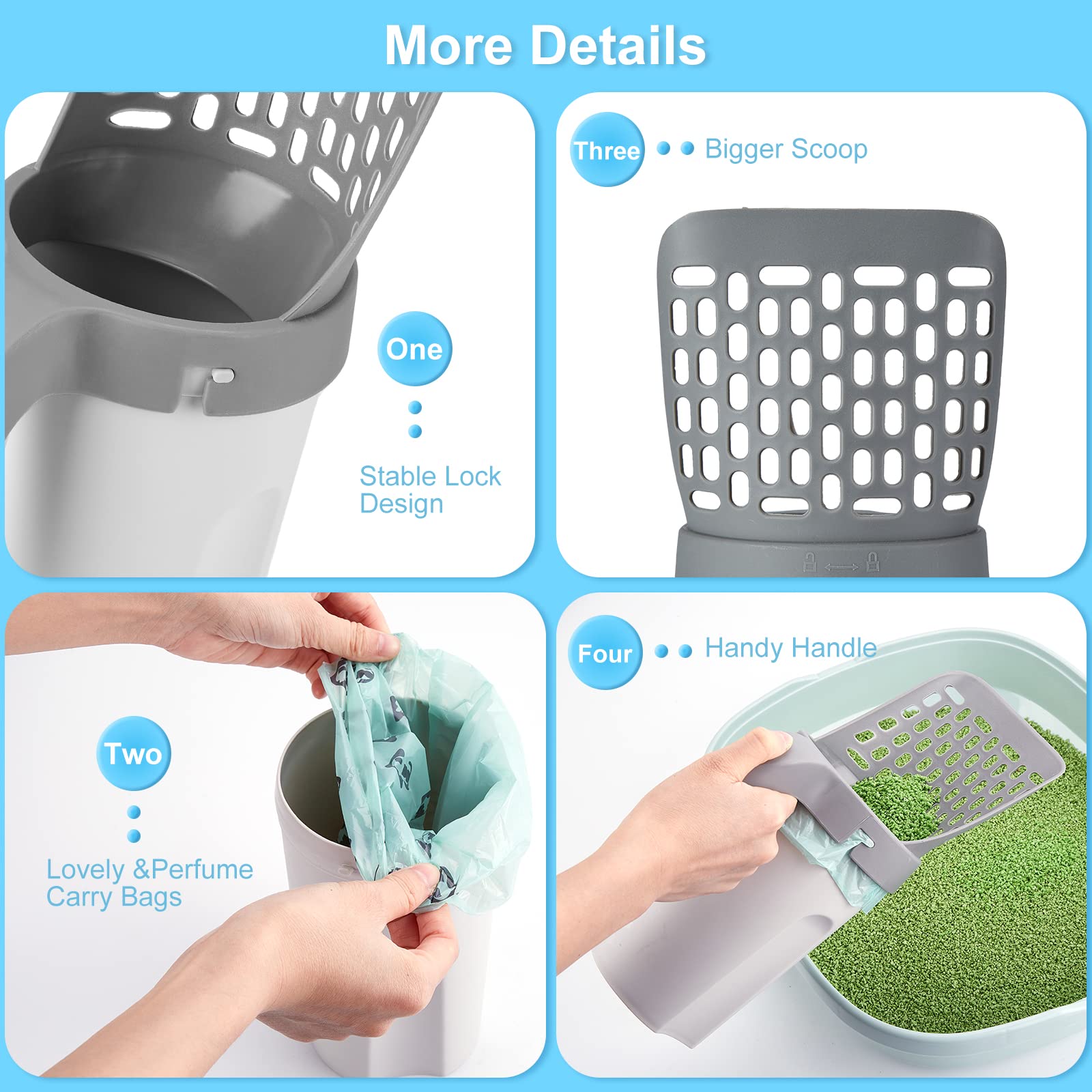 Portable Cat Litter Scoop with Waste Bin and 135 Bags