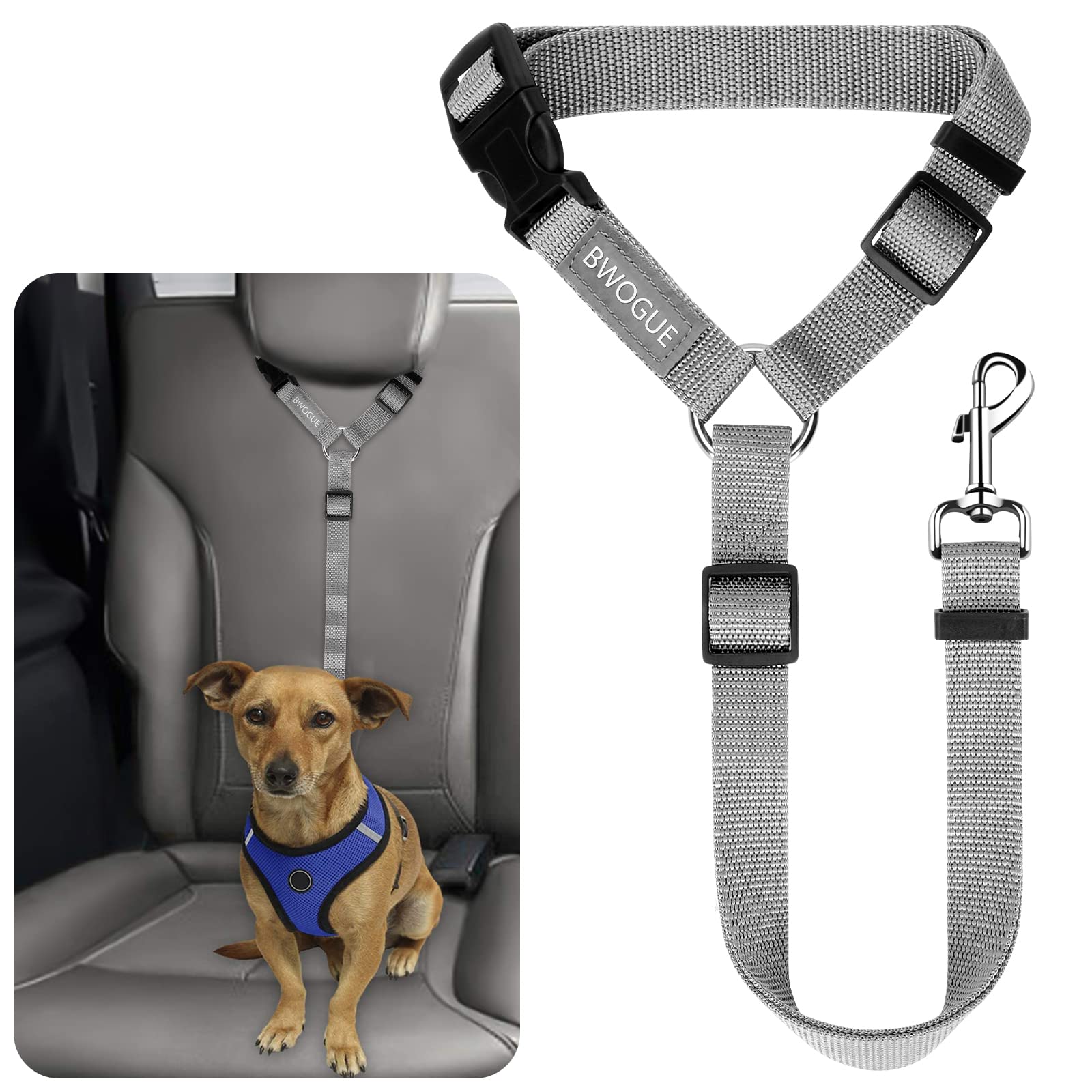 BWOGUE Adjustable Pet Car Seat Belt and Headrest Restraint