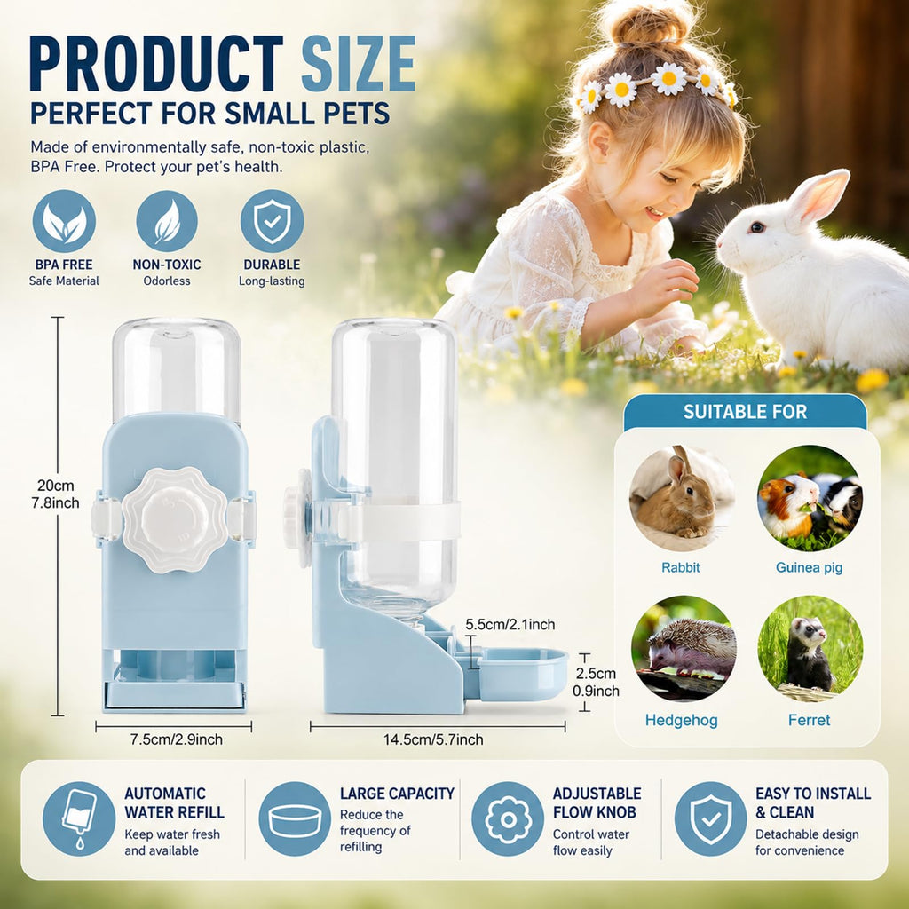 Rypet 17 oz No-Drip Hanging Rabbit Water Bottle