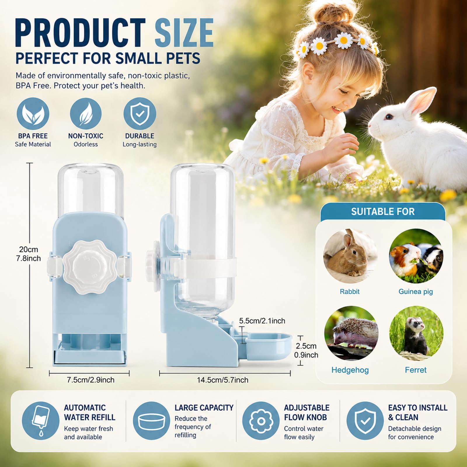 Rypet 17 oz No-Drip Hanging Rabbit Water Bottle