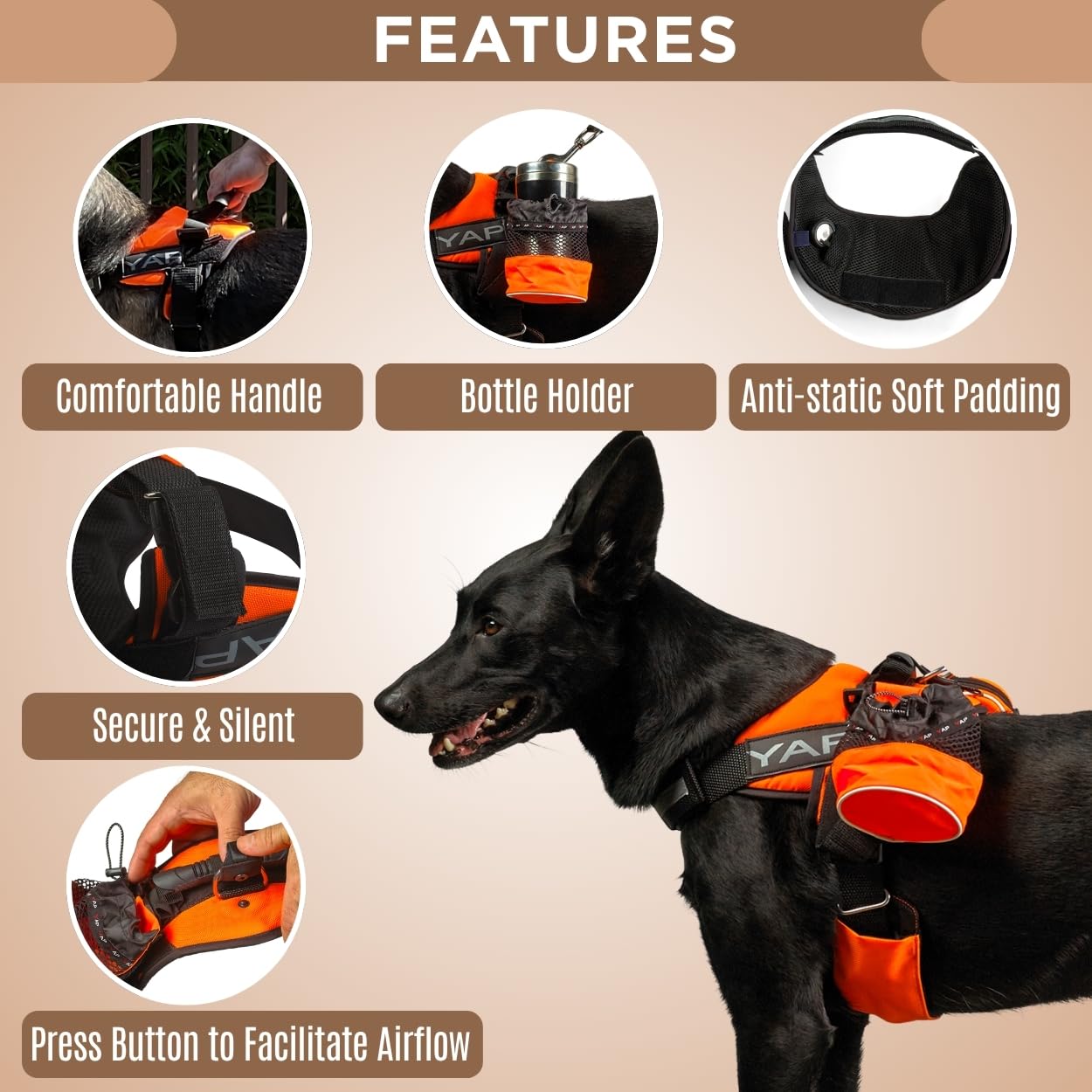 YAP Beta Noir Choke-Free No-Pull Dog Harness with Handle