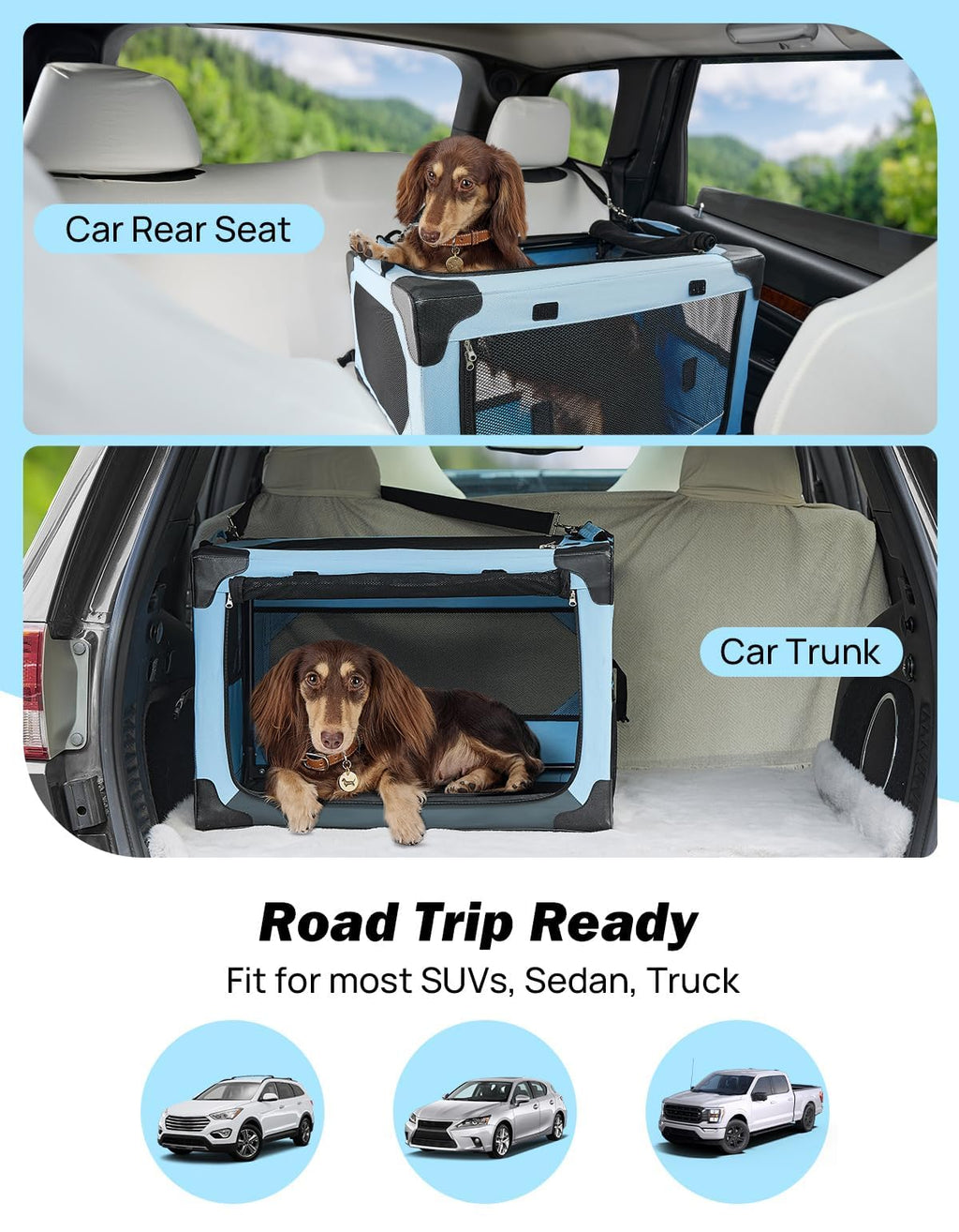 JOYTUTUS Collapsible Soft-Sided Dog Travel Crate