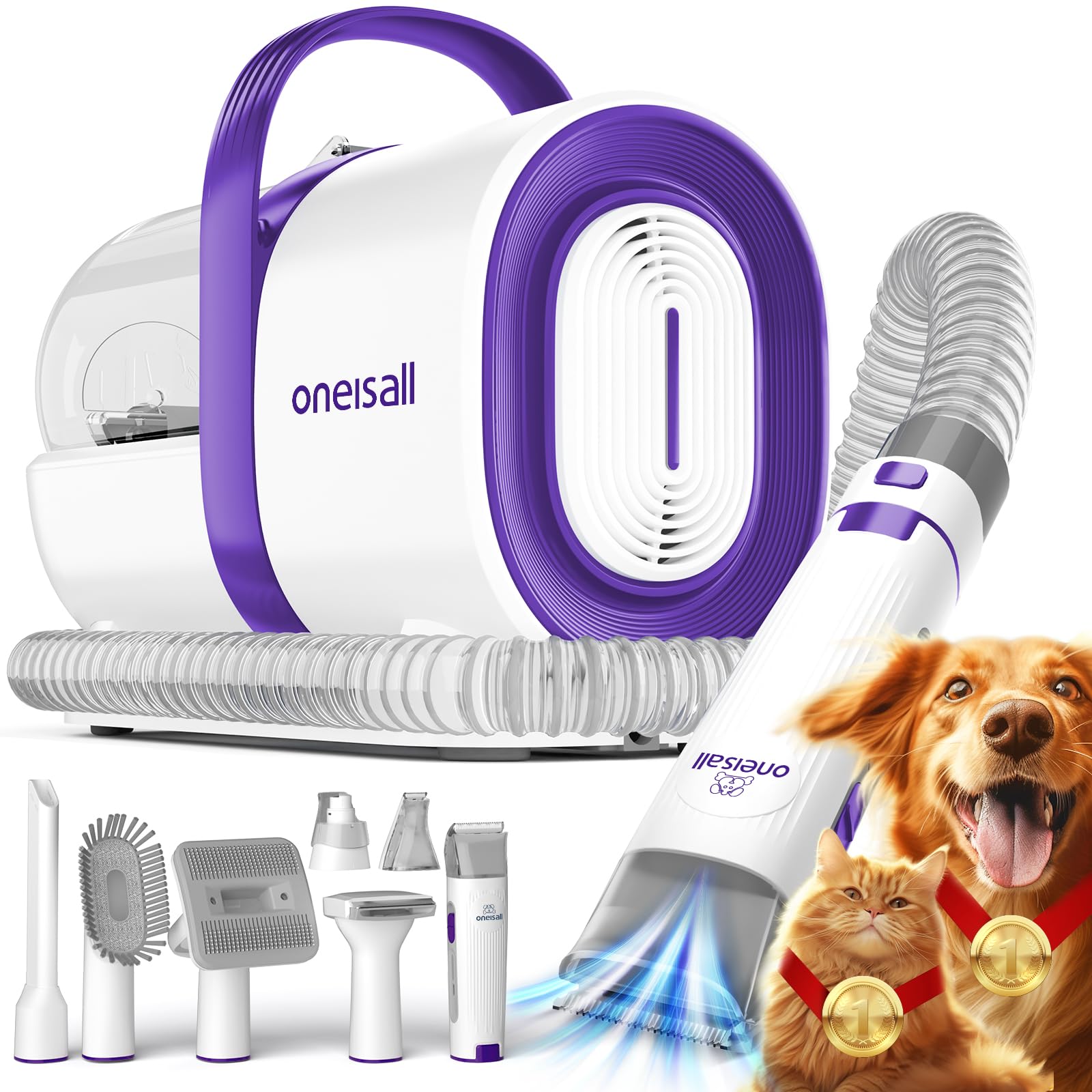 Oneisall 7-in-1 Pet Grooming Vacuum and Clipper Kit