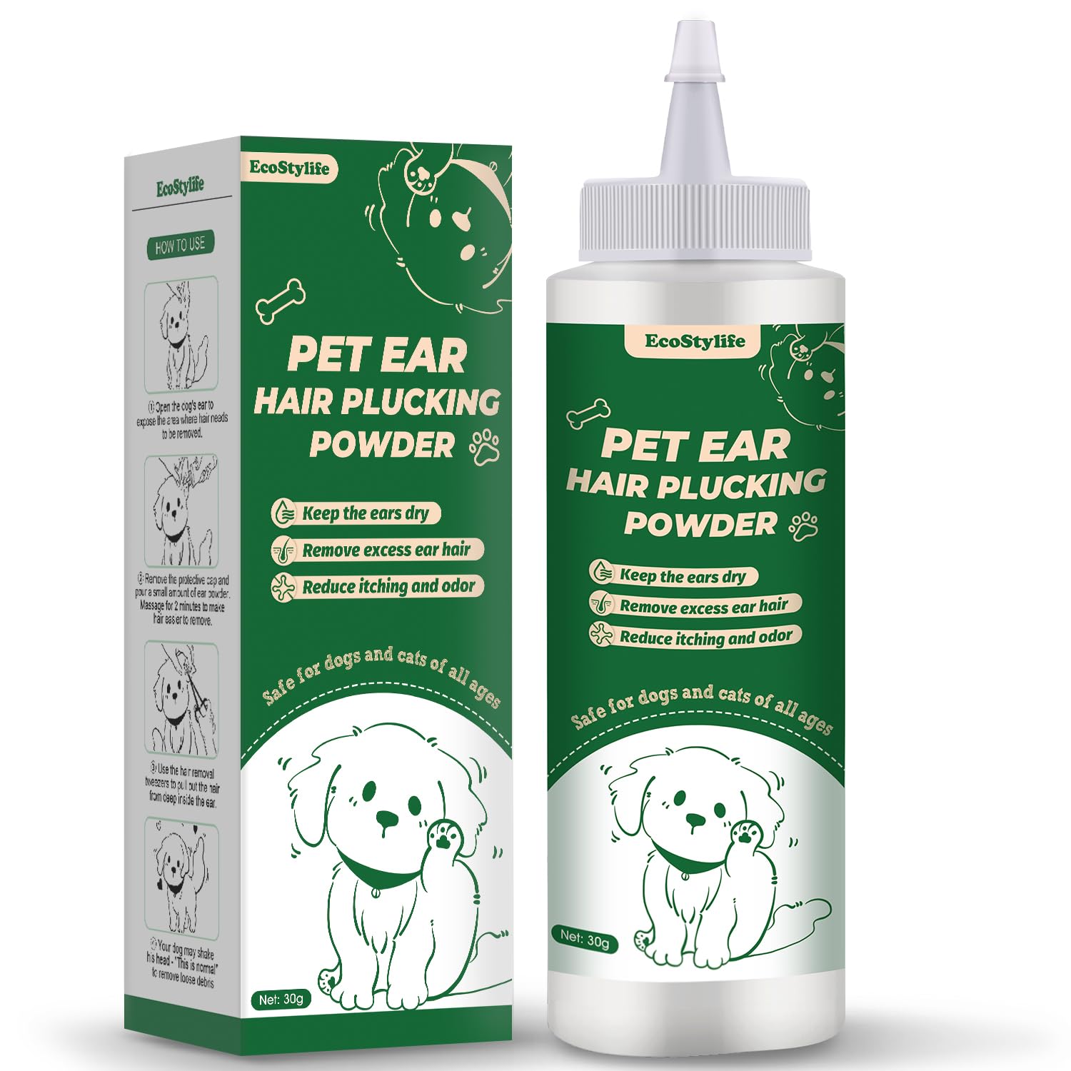 EcoStylife Dog Ear Hair Removal Kit with Powder and Trimmer