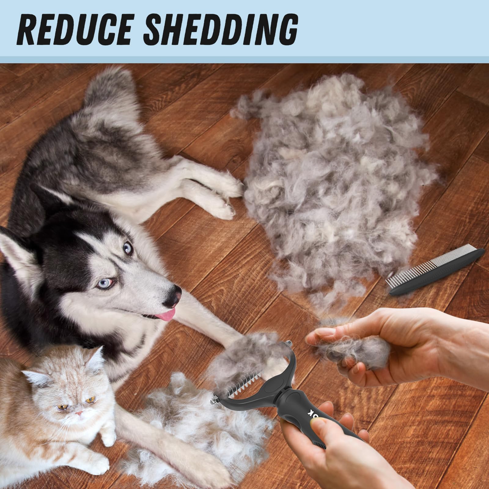 Docrok Pet Grooming Brush and Stainless Steel Comb Set