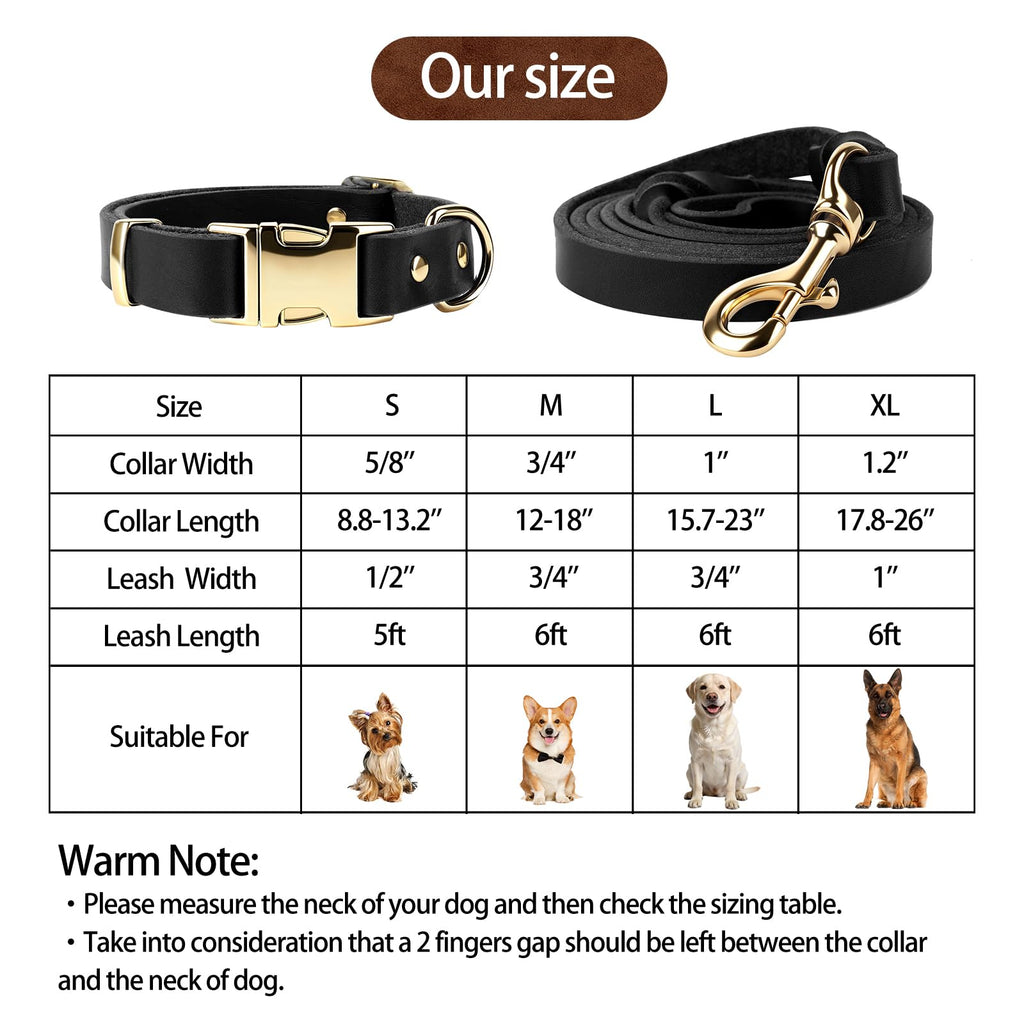 VOKYLR Heavy-Duty Leather Dog Collar and Leash Set