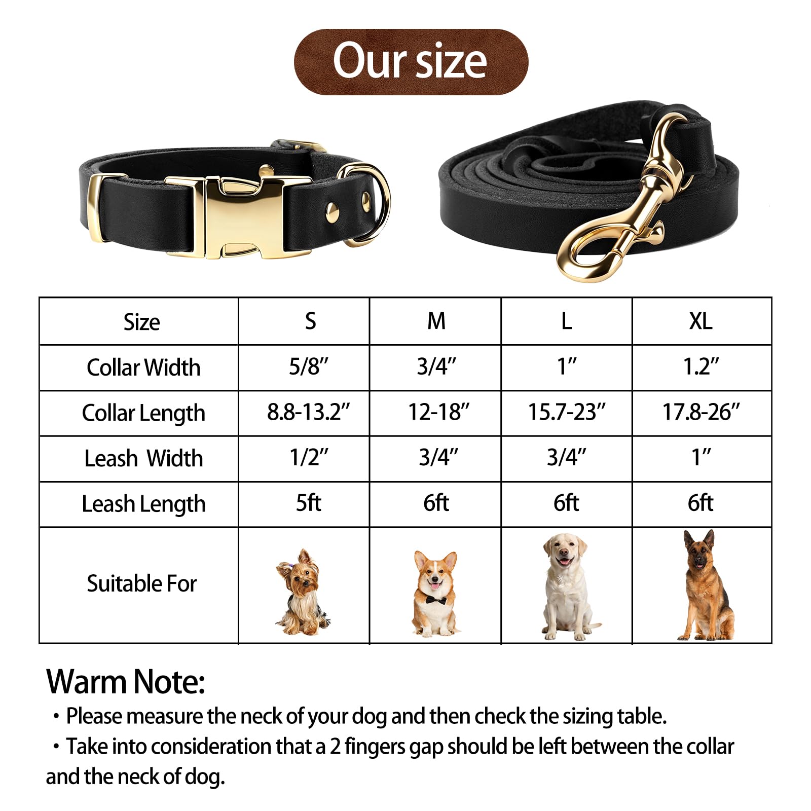 VOKYLR Heavy-Duty Leather Dog Collar and Leash Set