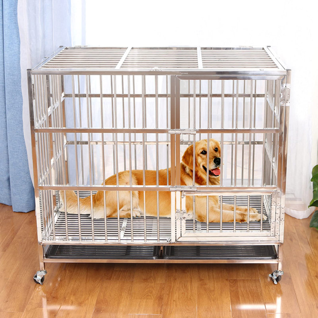 Foldable Heavy-Duty Metal Dog Playpen with Tray and Wheels