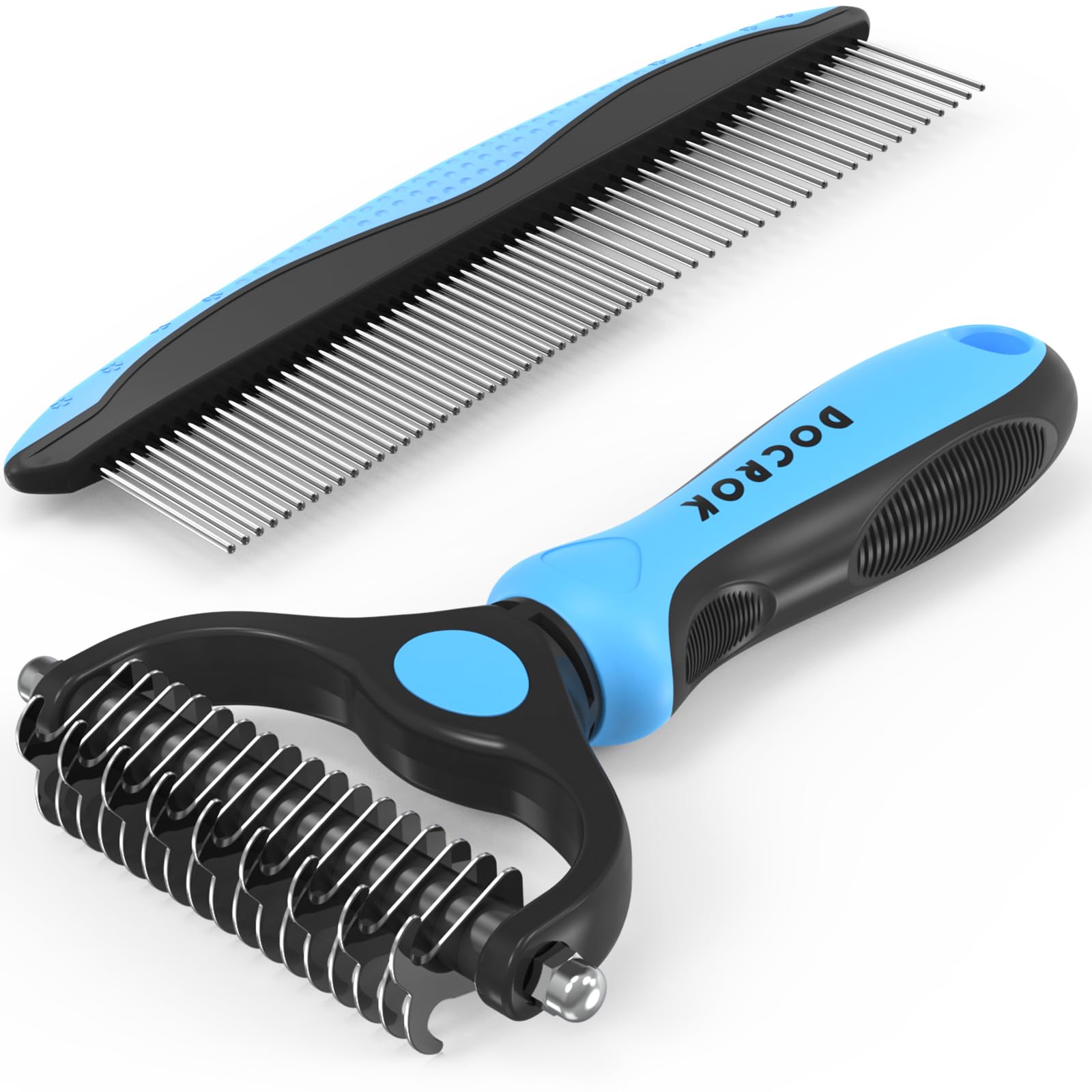 Docrok Pet Grooming Brush and Stainless Steel Comb Set
