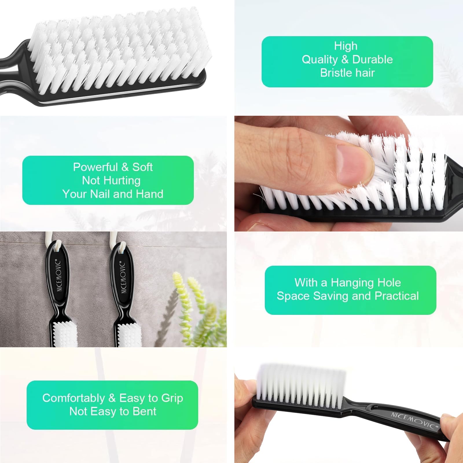 NICEMOVIC Handle-Grip Nail Cleaning Brushes, 10-Pack