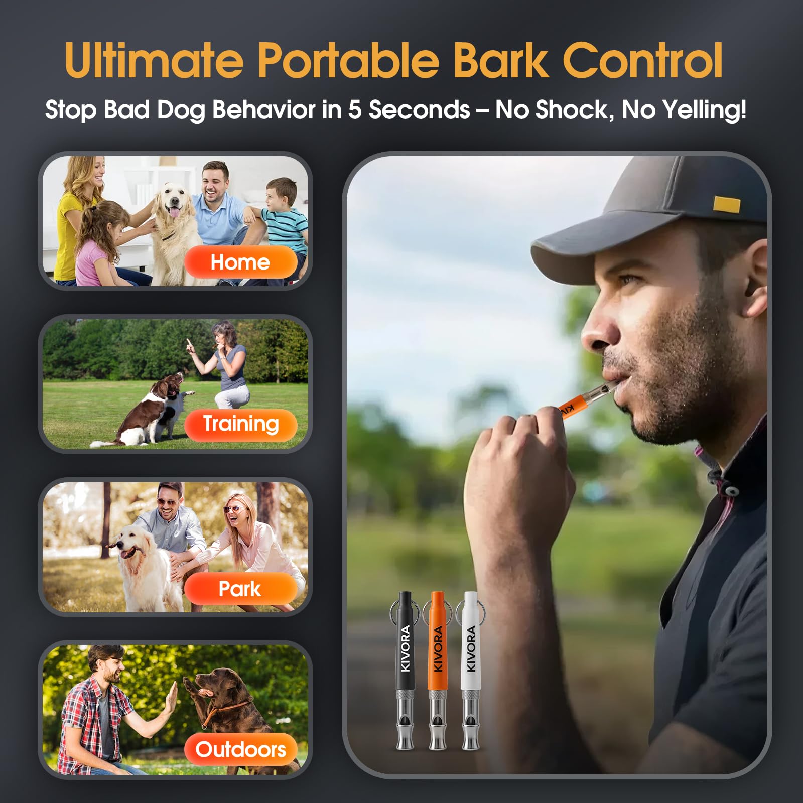 KIVORA Adjustable Ultrasonic Dog Training Whistle 4-Pack