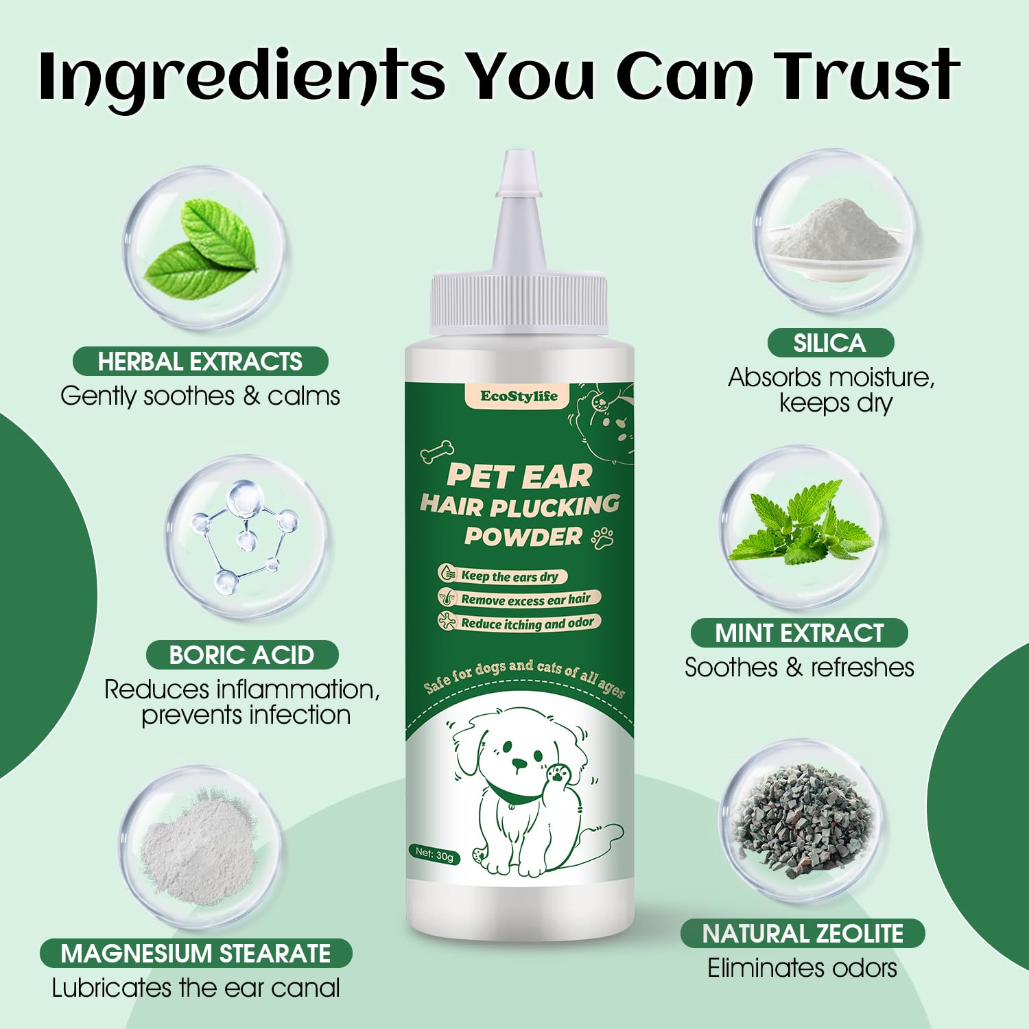 EcoStylife Dog Ear Hair Removal Kit with Powder and Trimmer