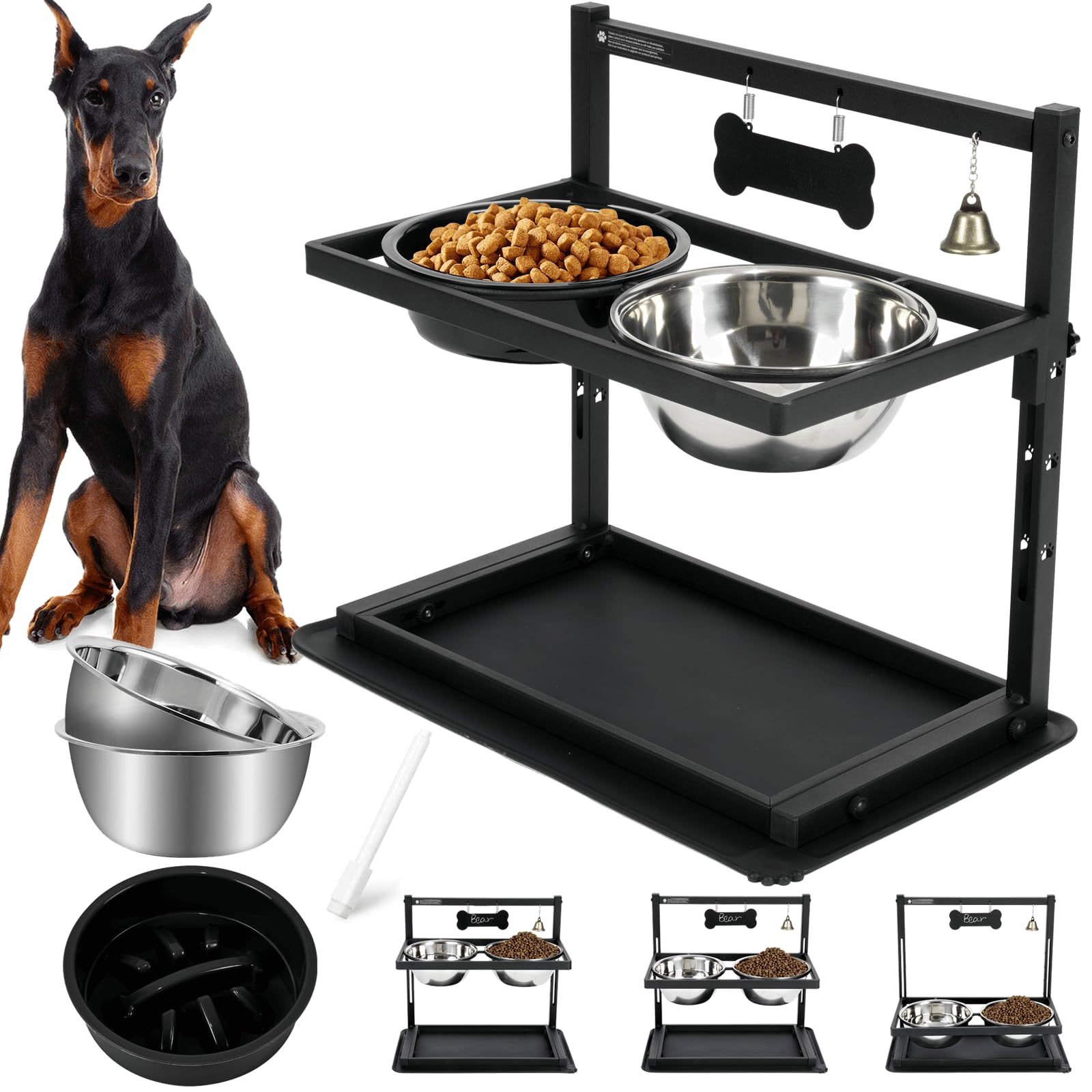 Adjustable Elevated Dog Bowls with Non-Slip Stand