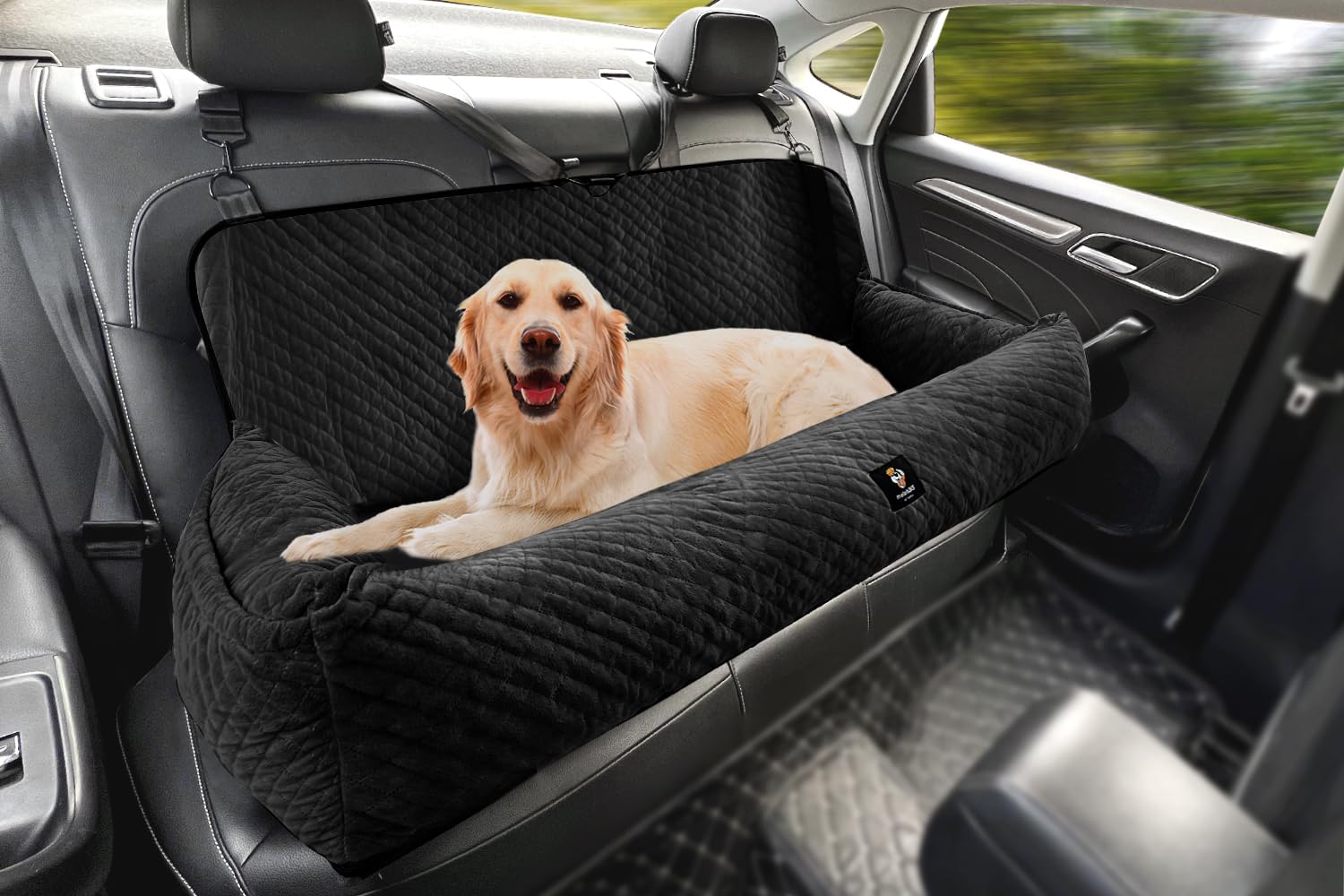 Large Dog Car Seat Bed with Safety Tethers and Storage