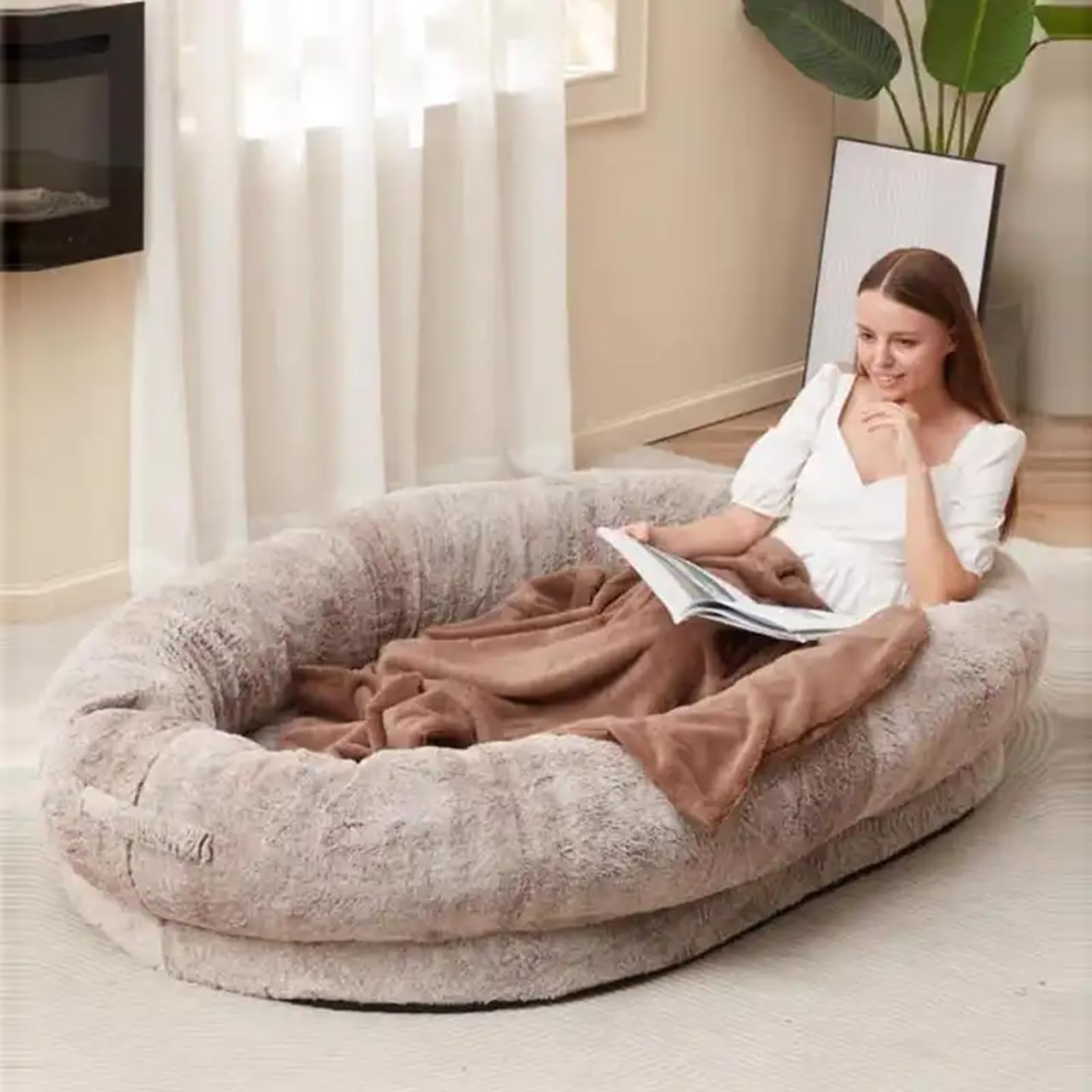 CUIYMXSC Giant Faux Fur Human Dog Bed with Orthopedic Foam
